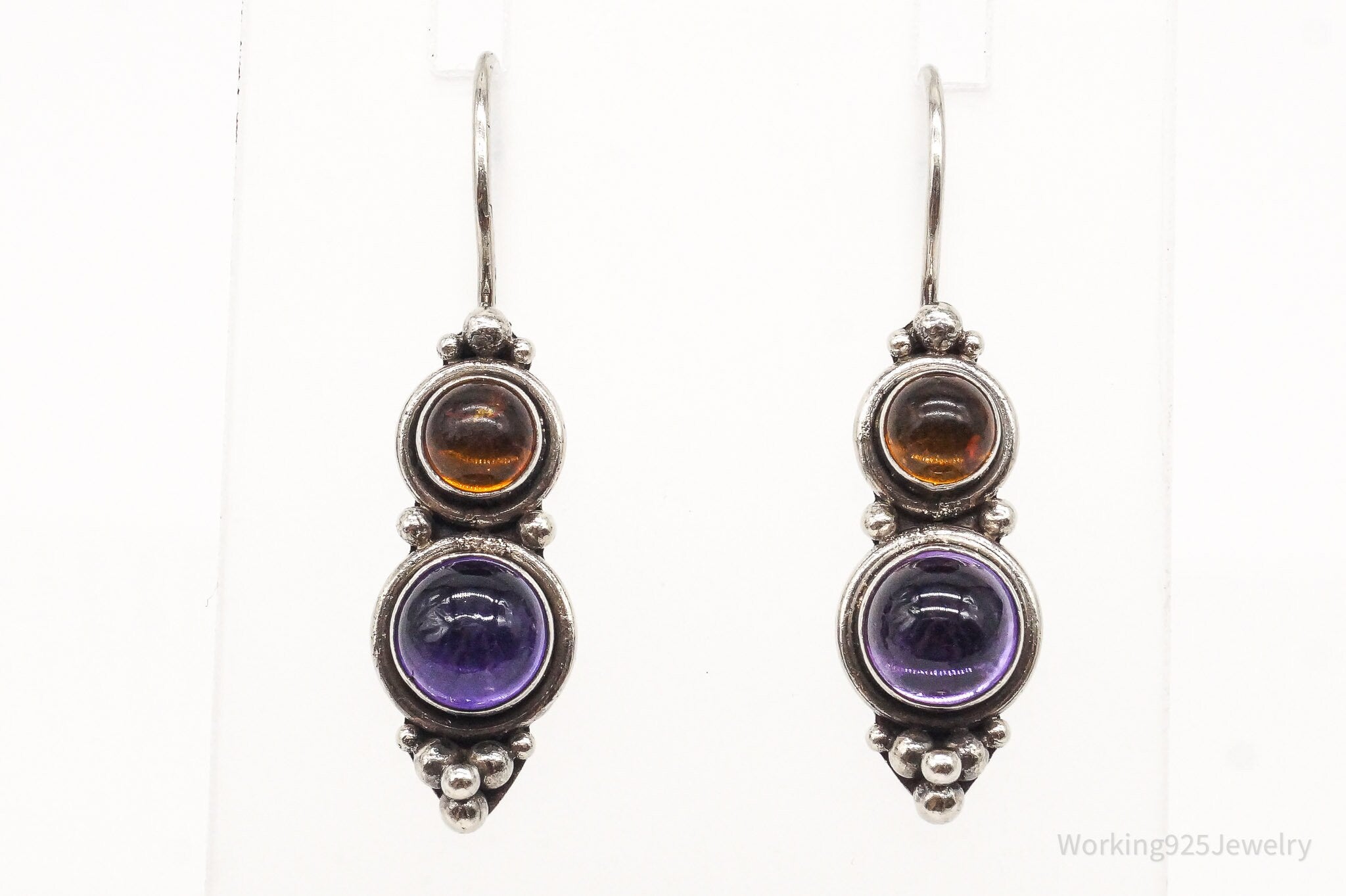 Vintage Amethyst Amber Sterling Silver Earrings