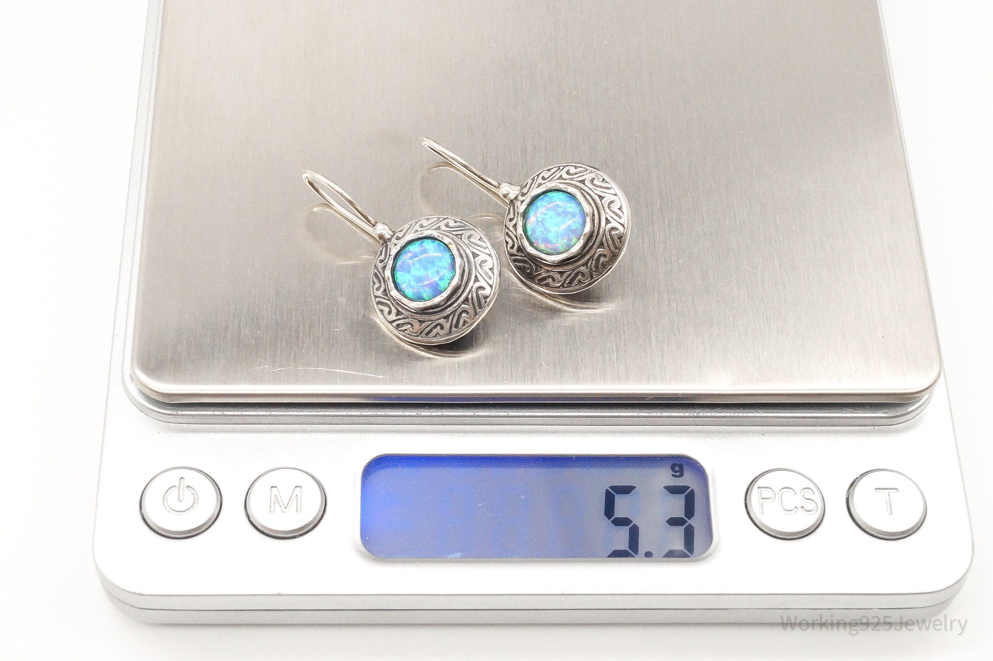 Designer TZ Blue Opal Sterling Silver Earrings