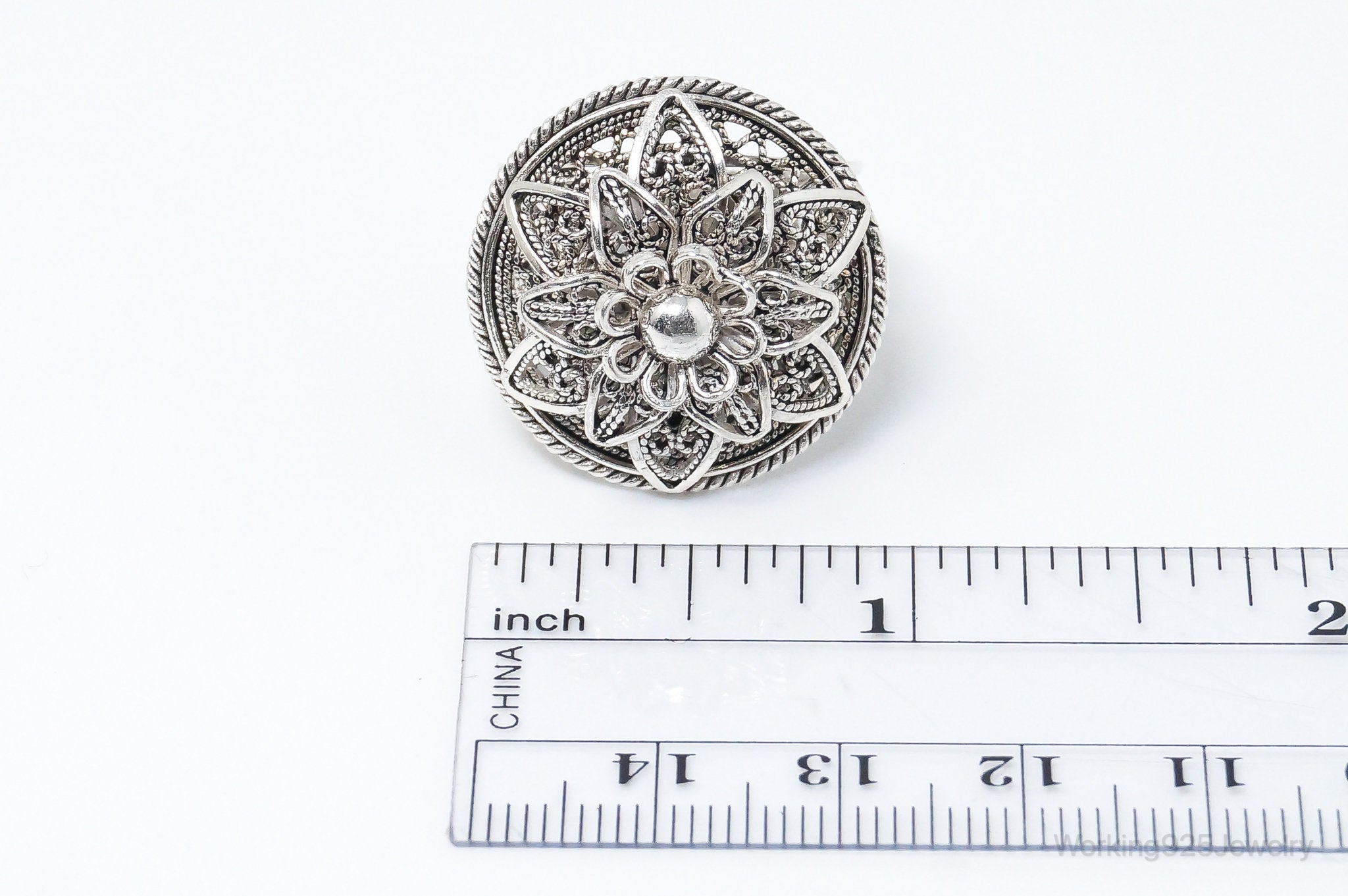 Vintage Designer DGS Flower Filigree Sterling Silver Ring - Size 9