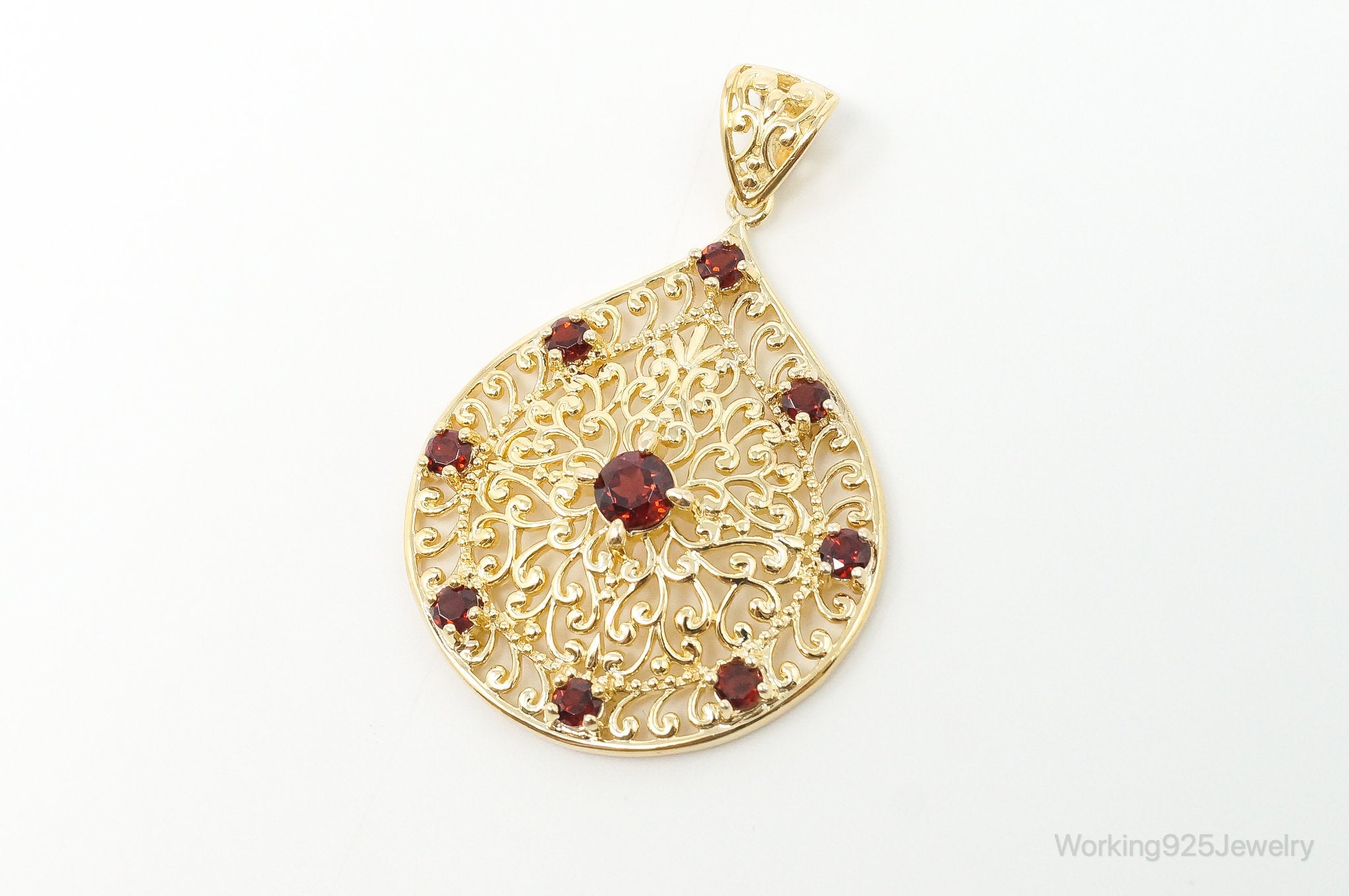 Designer Ross Simons Garnet Motif Gold Over Sterling Silver Pendant