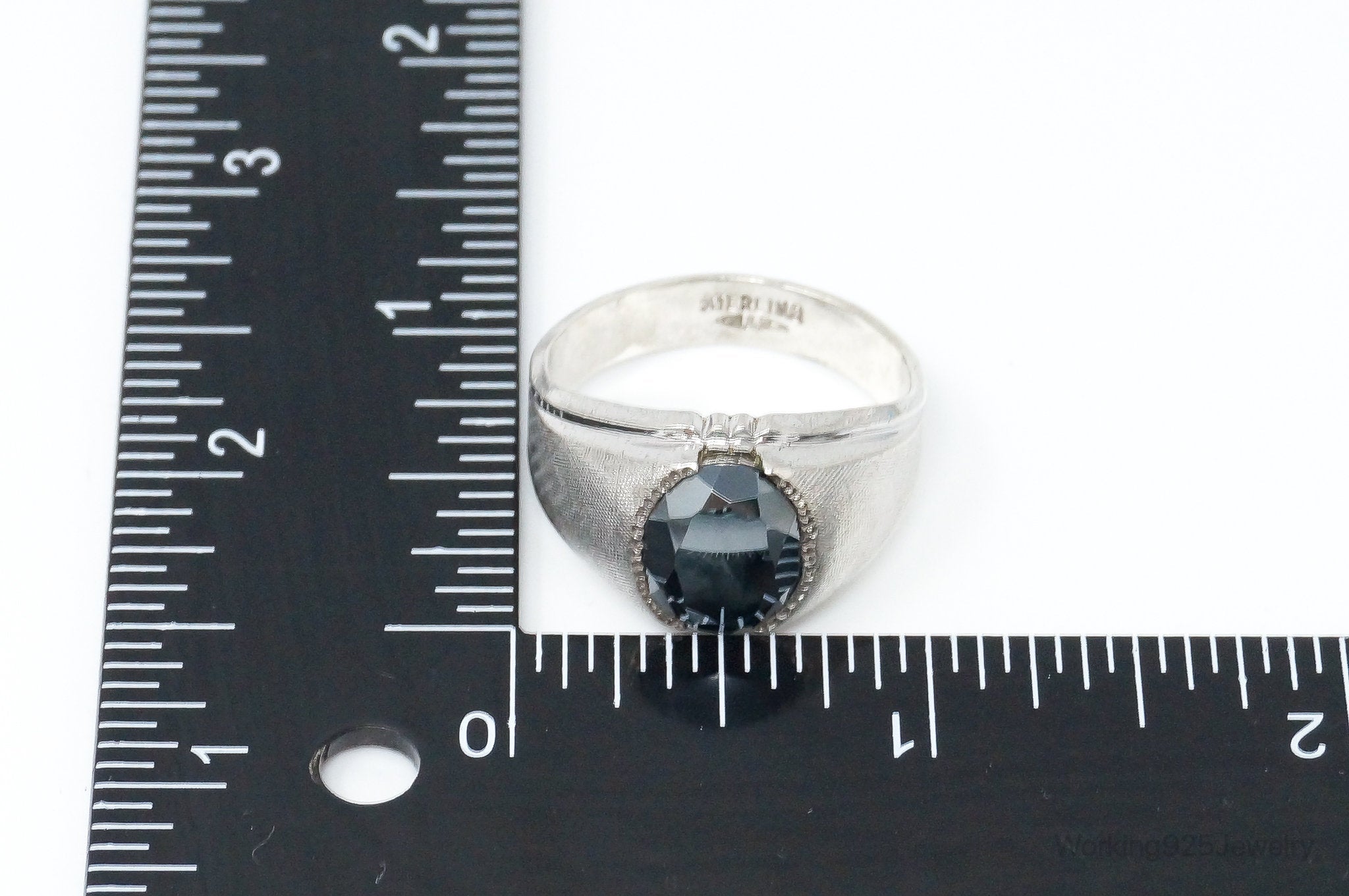 Antique Designer Clark & Coombs Hematite Sterling Silver Ring - Size 13