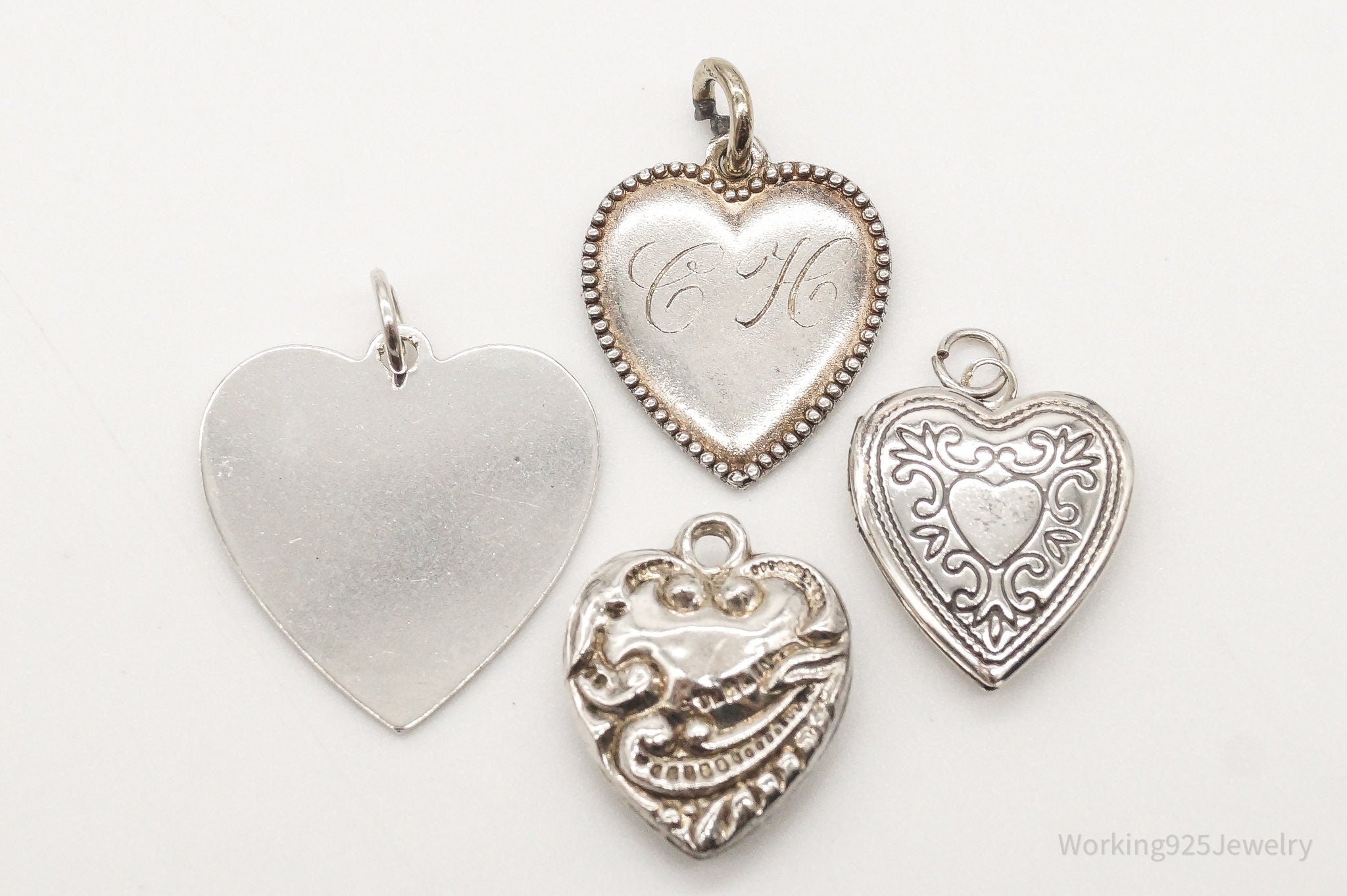 Antique Love Puffy Hearts Sterling Silver Charms Set Lot