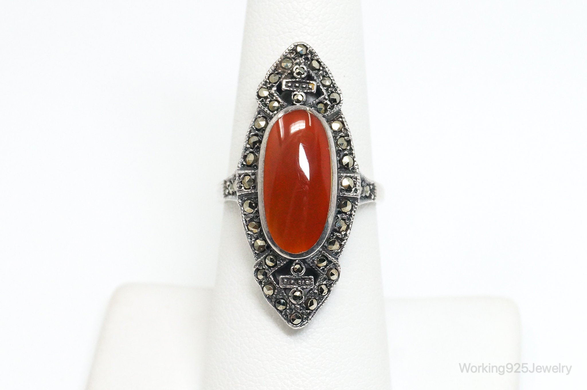 Store Vintage Art Deco Sterling Silver Carnelian and Marcasite Necklace & Bracelet Set