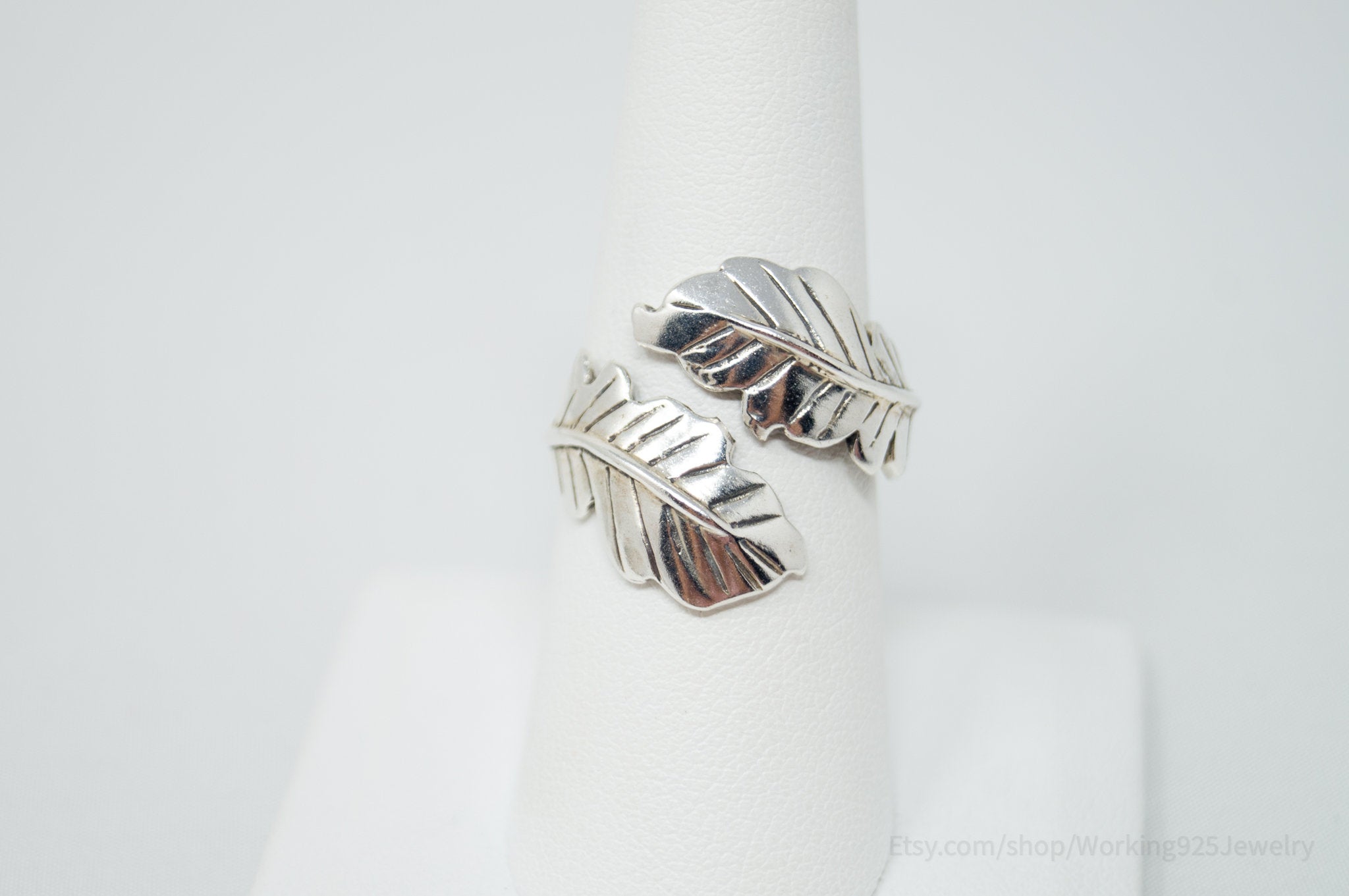 Vintage Floral Leaf Wrap Plant Lover Sterling Silver Ring - Sz 8