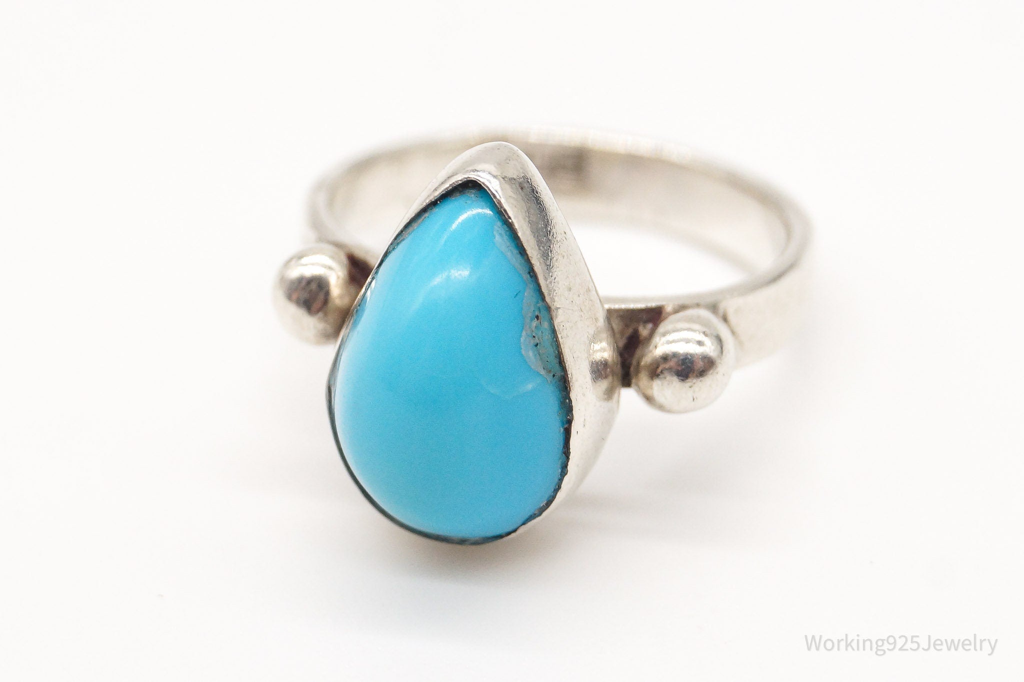 Vintage Egyptian Blue Turquoise Sterling Silver Ring - Size 3.75