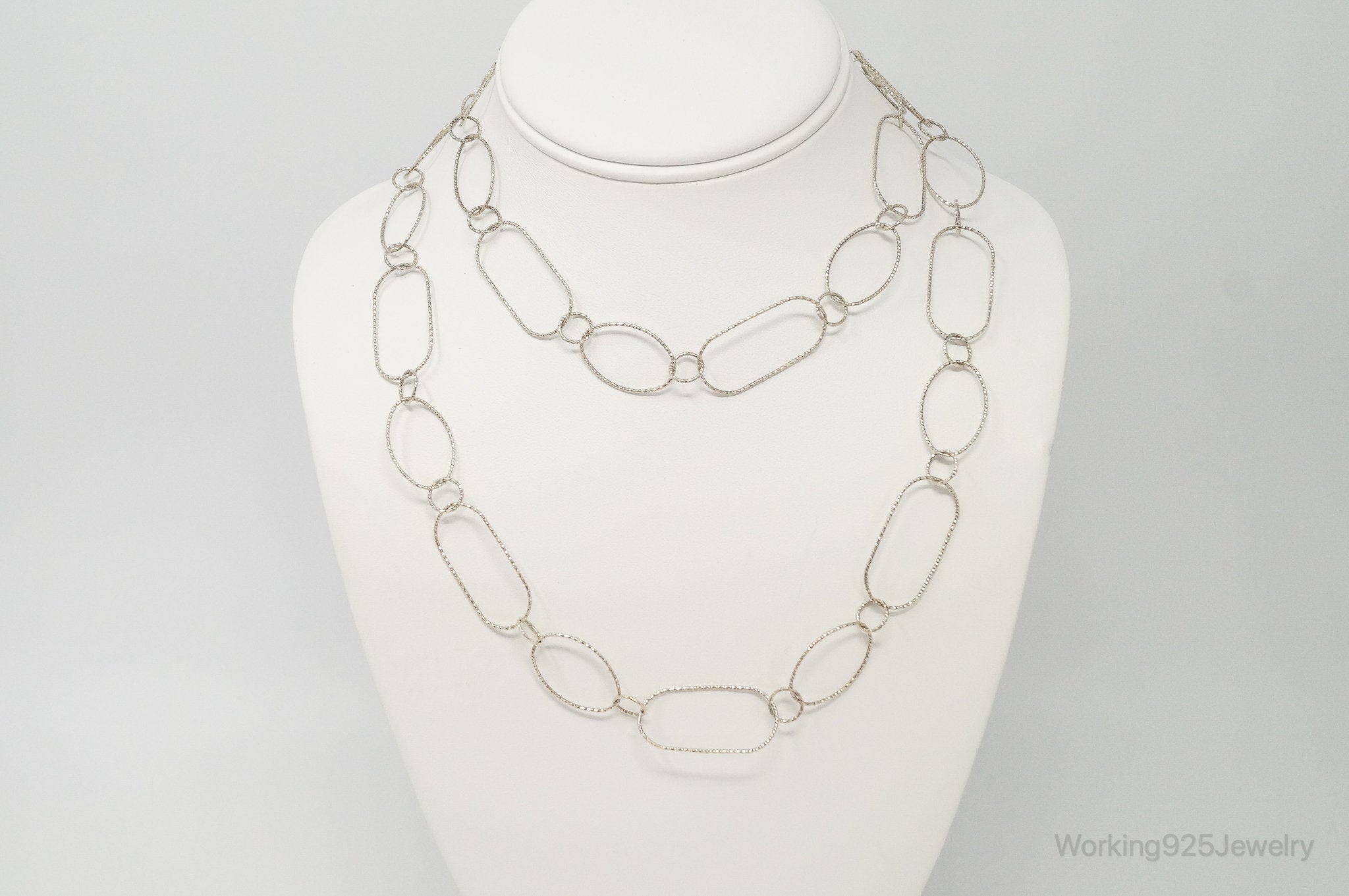 Long Designer Silpada Oval Link Textured Sterling Silver Necklace