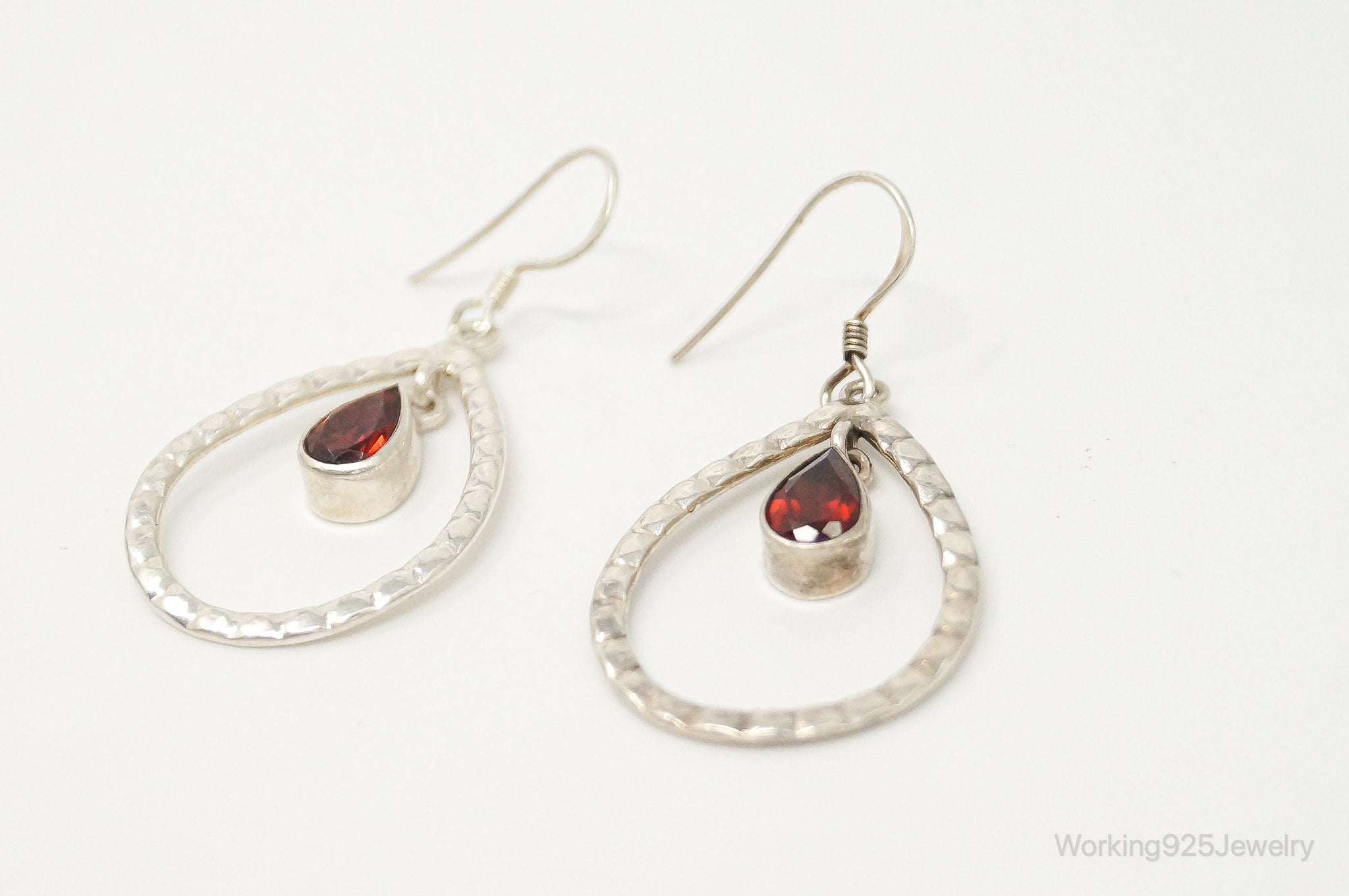 Garnet Bali Inspired Tear Drop Sterling Silver Earrings