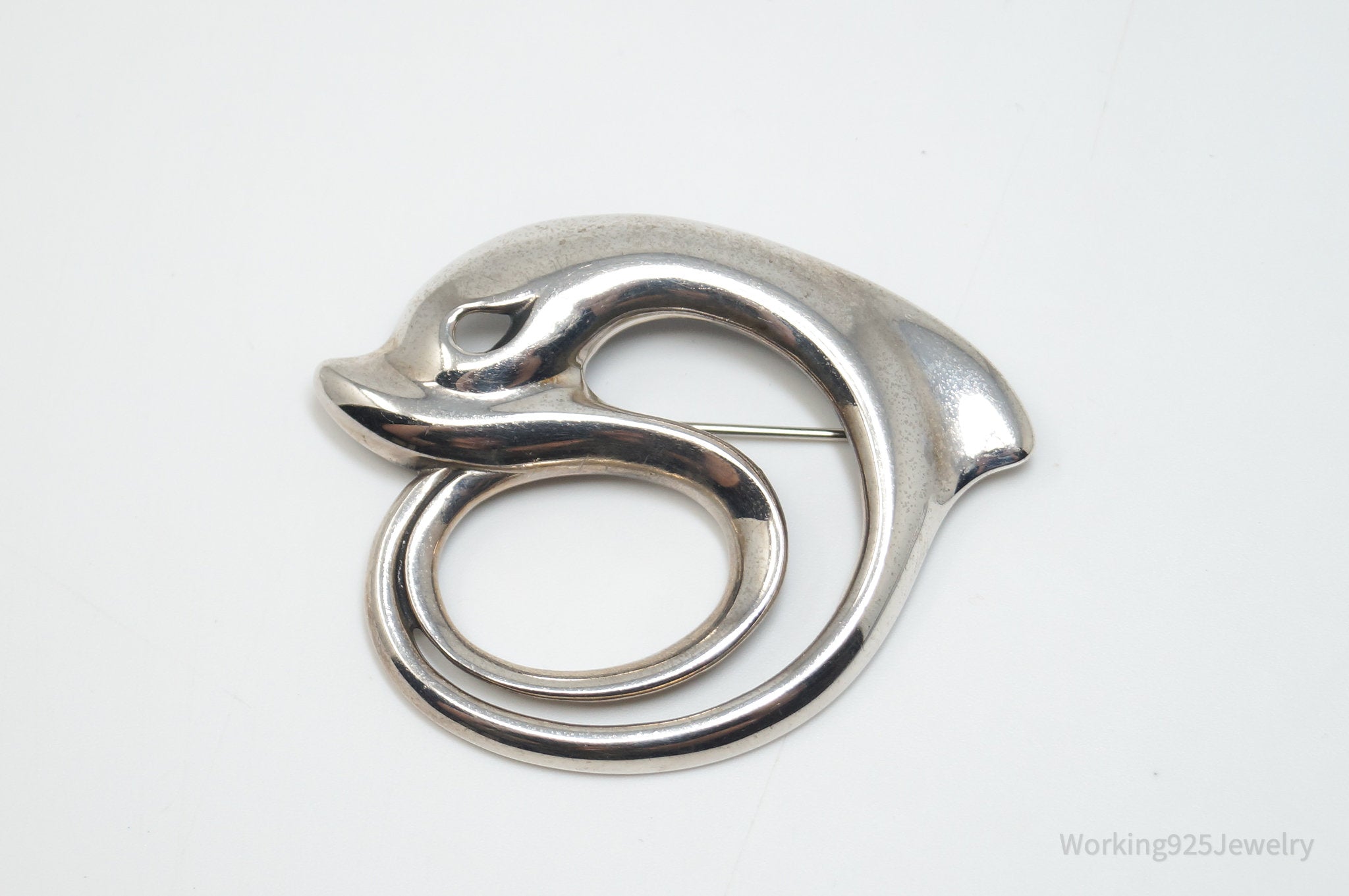 Vintage Designer KABANA Dolphin Sterling Silver Brooch Pin