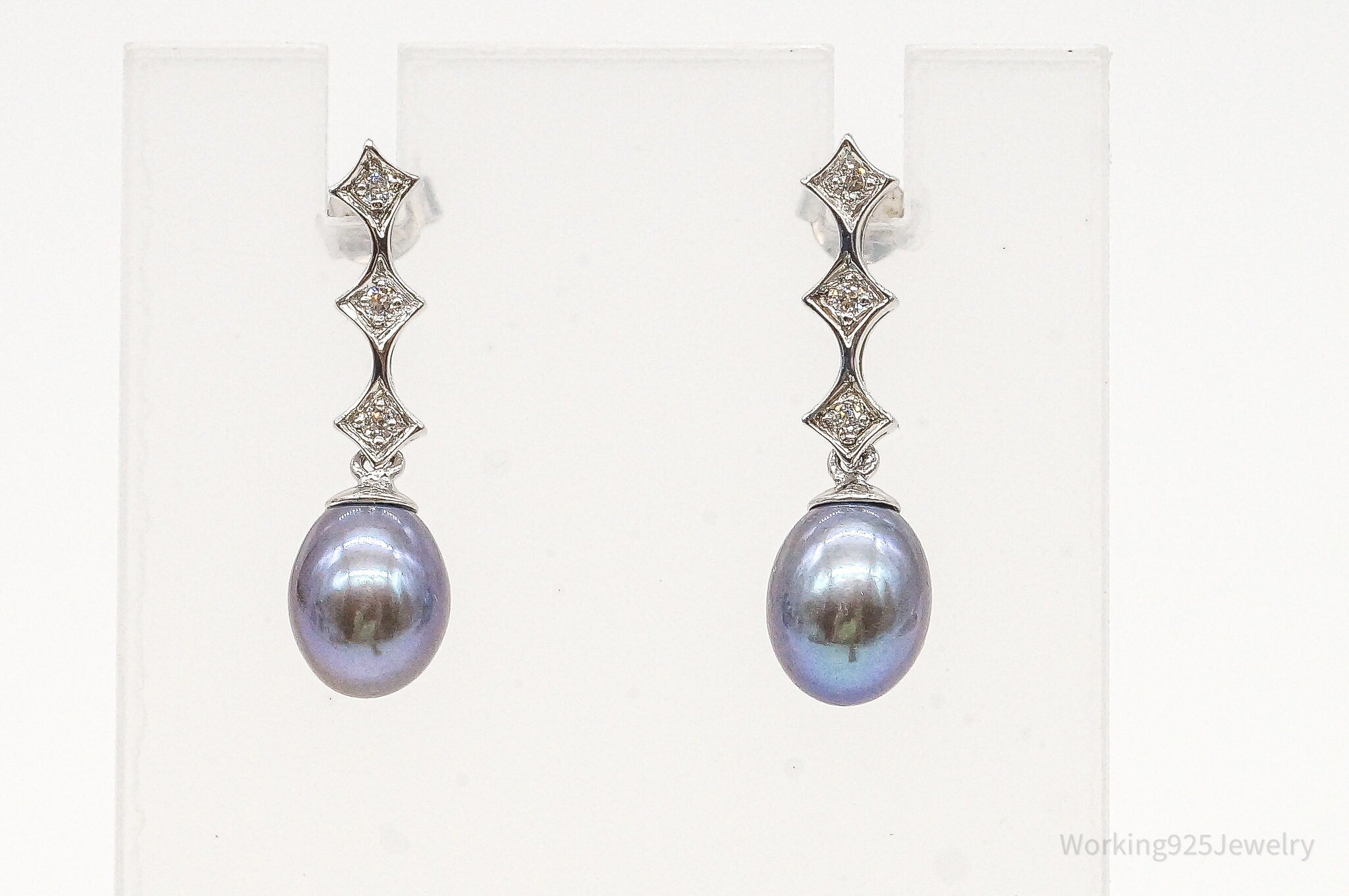 Pearl Cubic Zirconia Sterling Silver Earrings