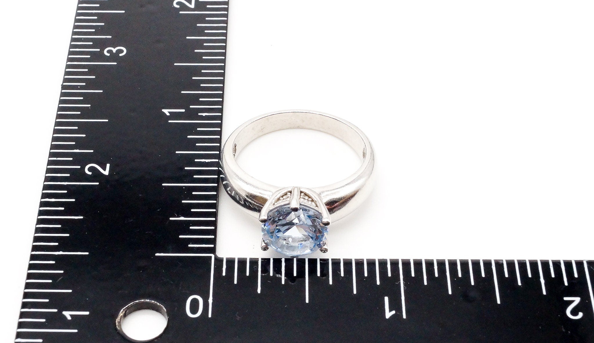 Vintage Designer SW Blue & White Cubic Zirconia Sterling Silver Ring - Size 9