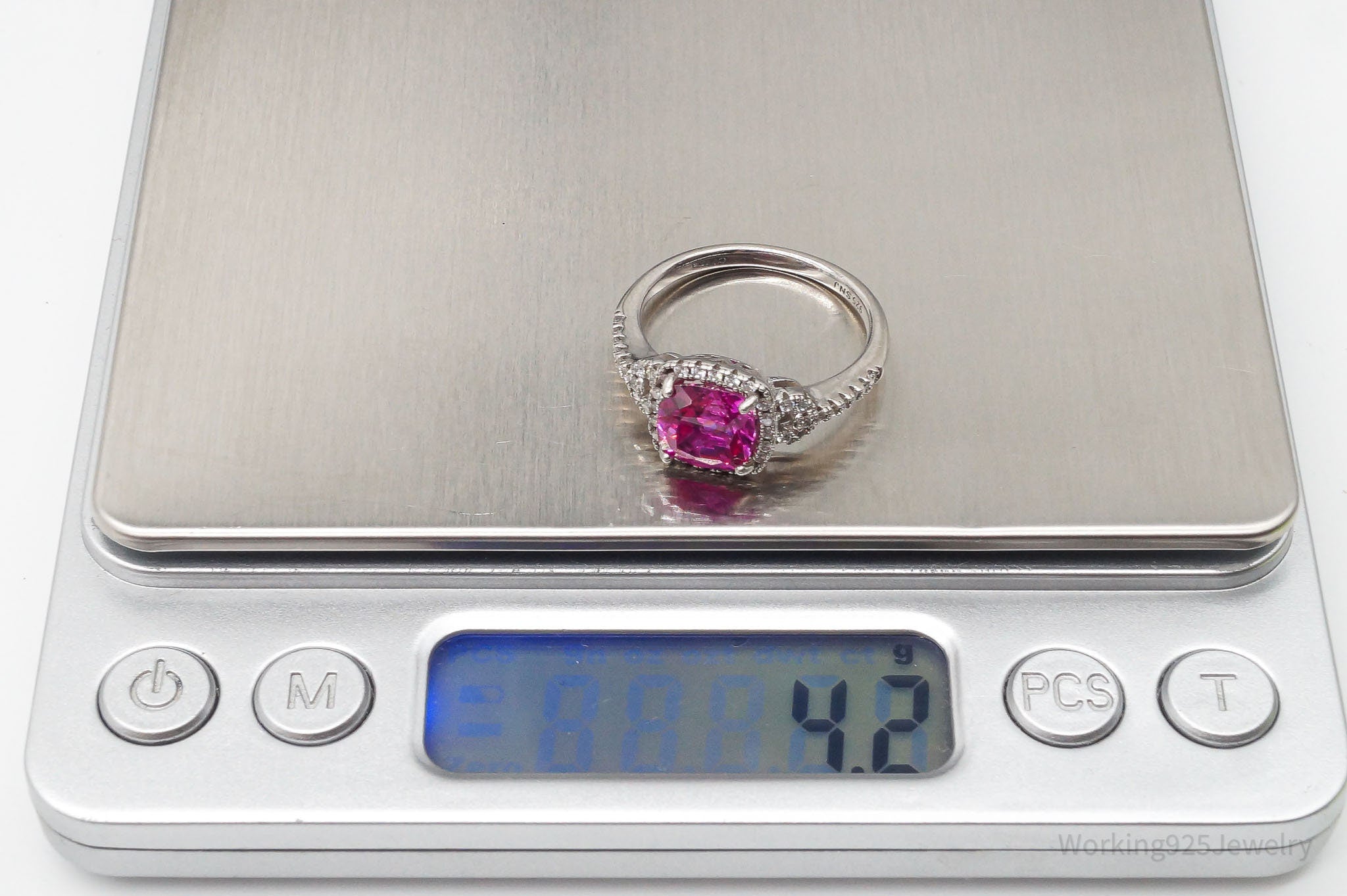 Designer Pink Sapphire Cubic Zirconia Sterling Silver Ring - Size 9