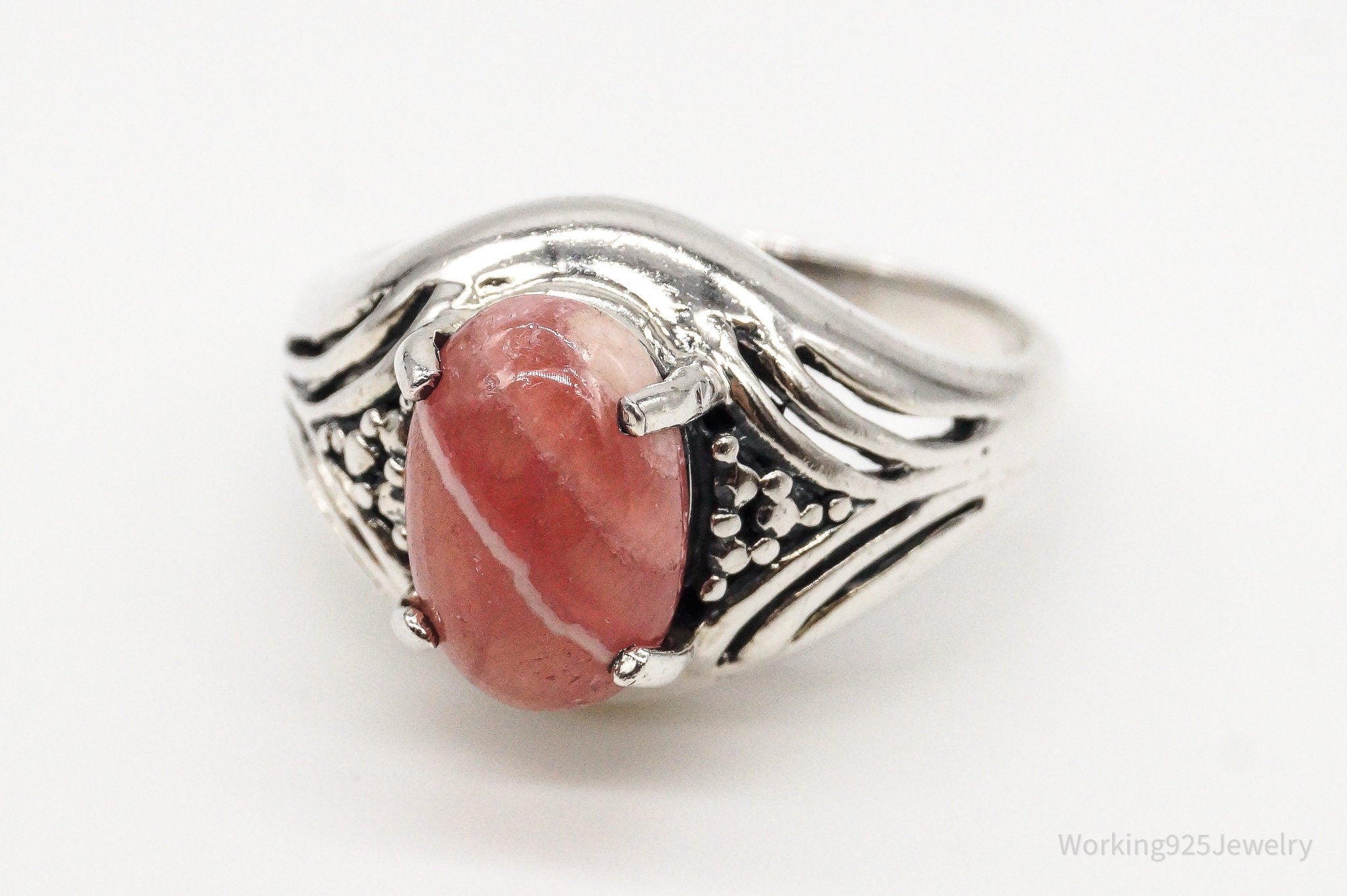 Vintage Designer CNA Pink Rhodochrosite Sterling Silver Ring - Size 9