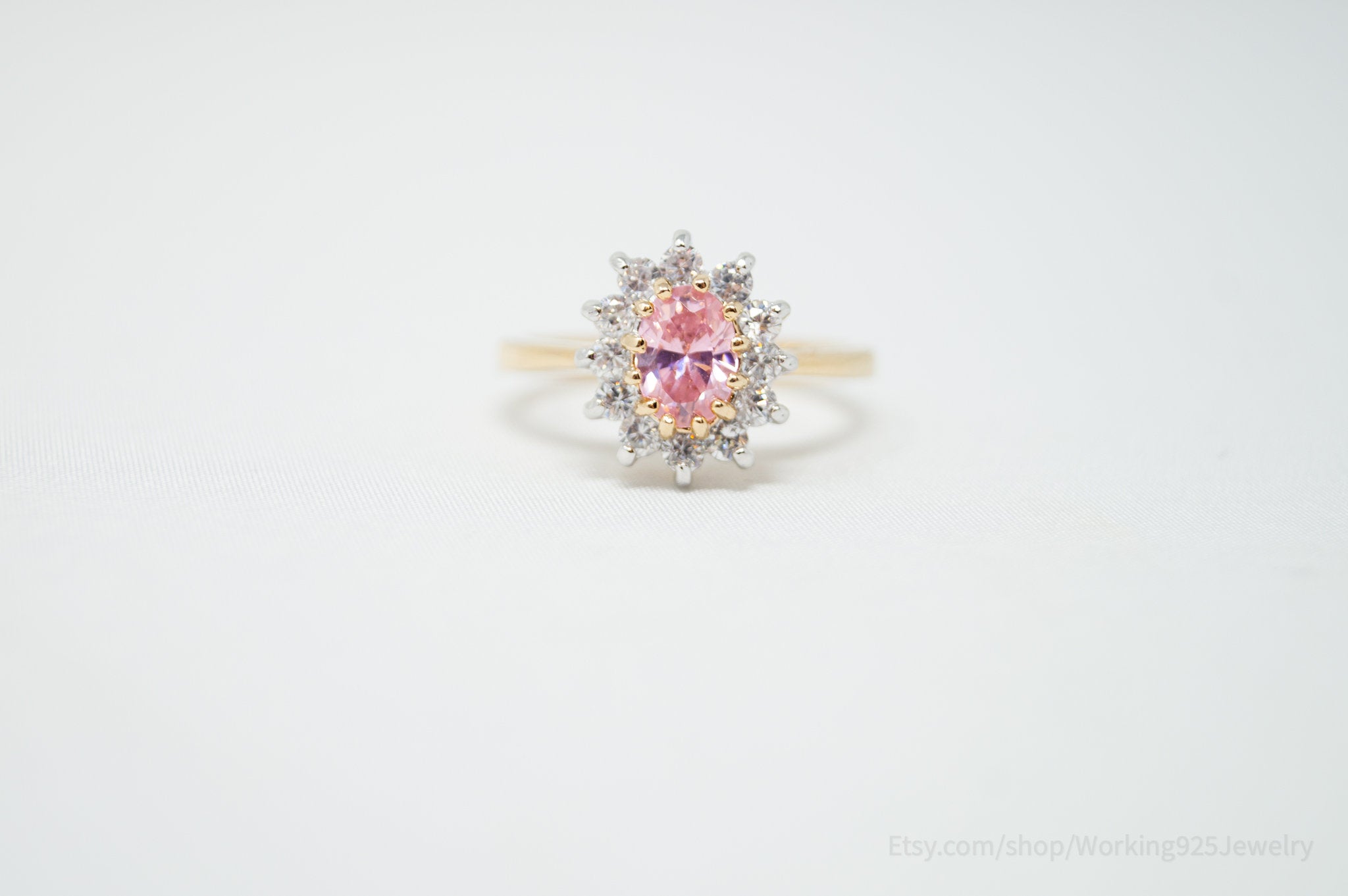 Vintage Designer EDCO Pink Topaz Gold Vermeil CZ Ring Sterling Silver - Sz 6.75