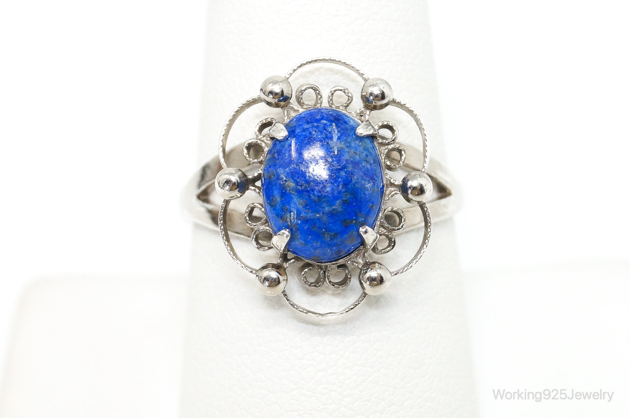 Vintage Designer Sorrento Lapis Lazuli Sterling Silver Ring - Size 8.5