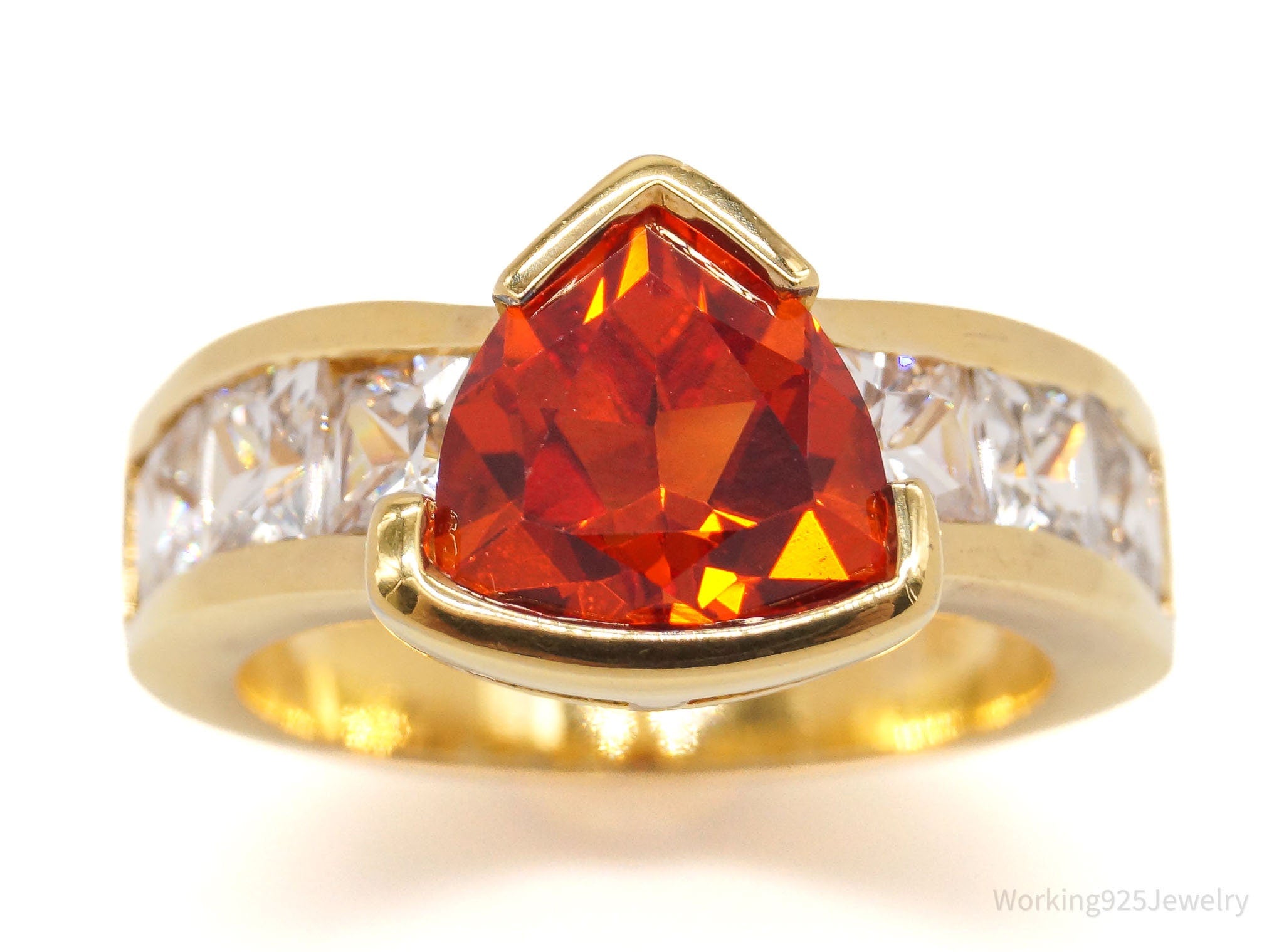 Orange Sapphire Cubic Zirconia Gold Vermeil Sterling Silver Ring - SZ 6.75