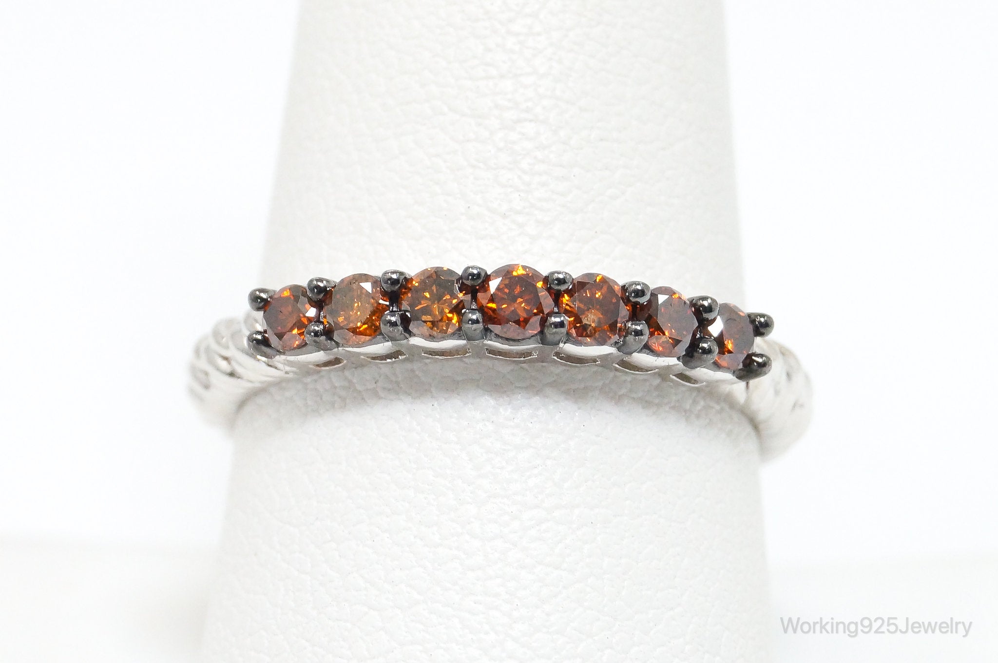 Vintage Designer JS Fire Citrine Cable Sterling Silver Ring - SZ 8.75