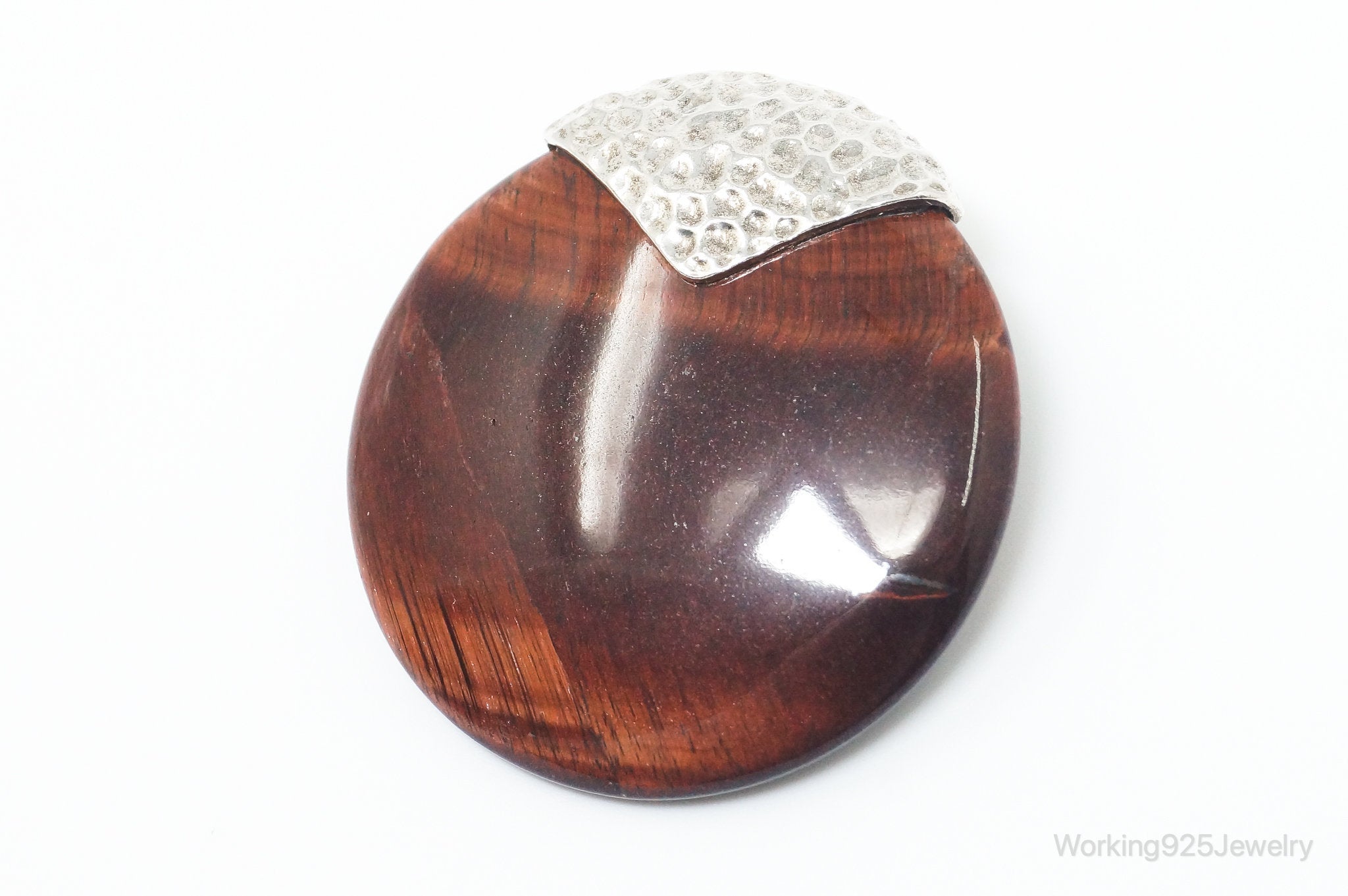 Large Vintage Designer Whitney Kelly Red Tigers Eye Sterling Silver Pendant