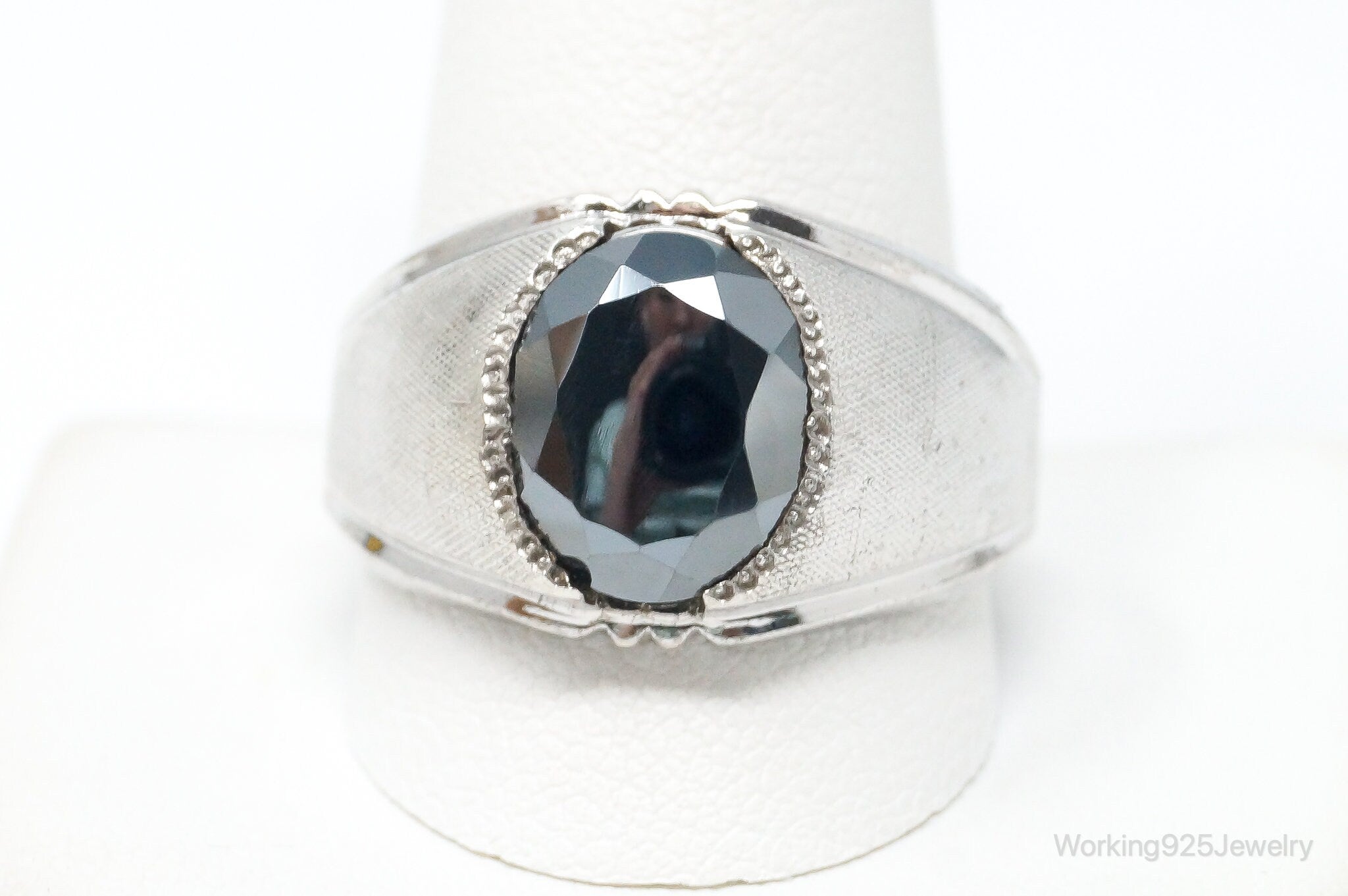 Antique Designer Clark & Coombs Hematite Sterling Silver Ring - Size 13