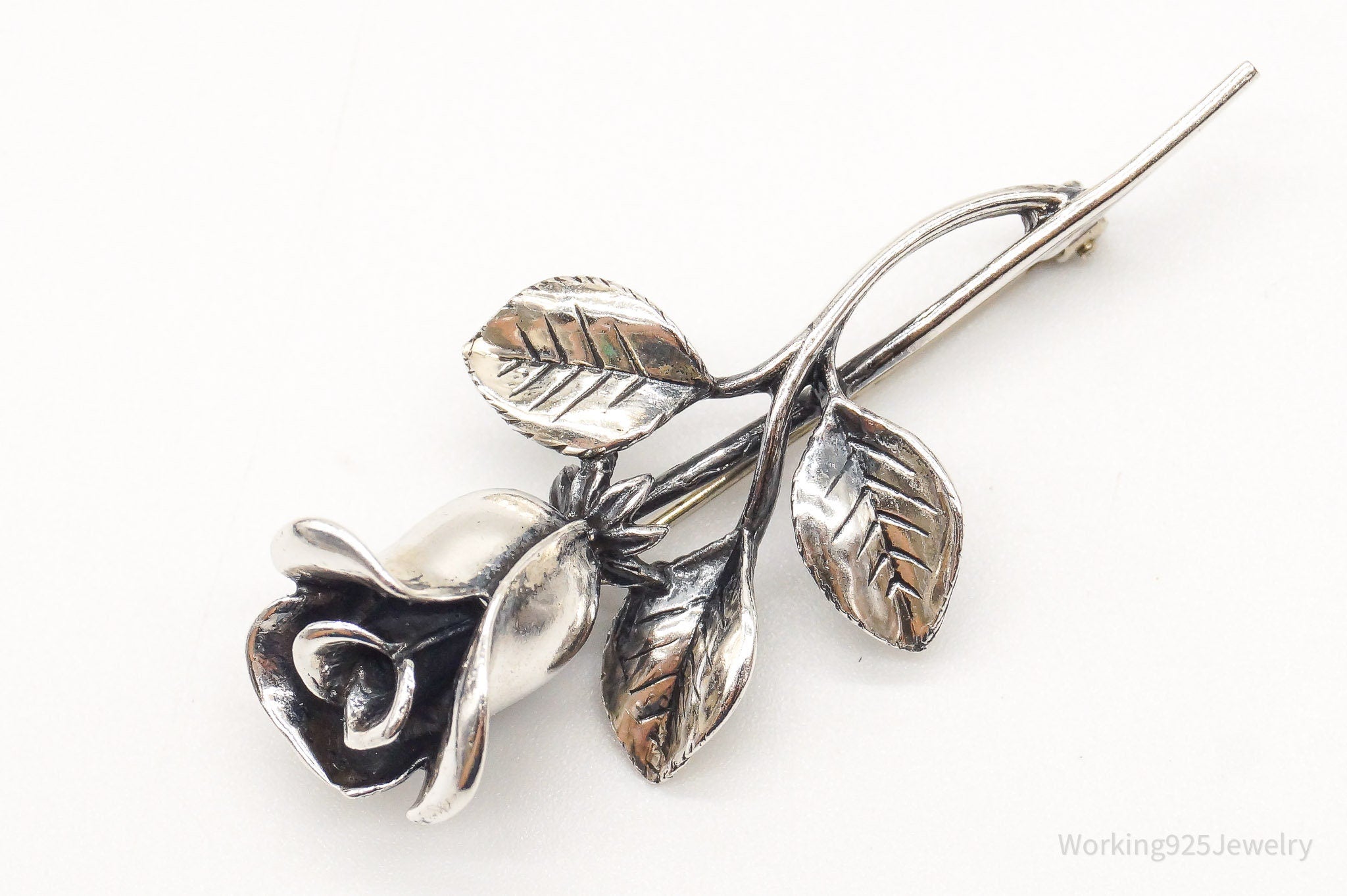 Antique Large Rose Sterling Silver Brooch Pin