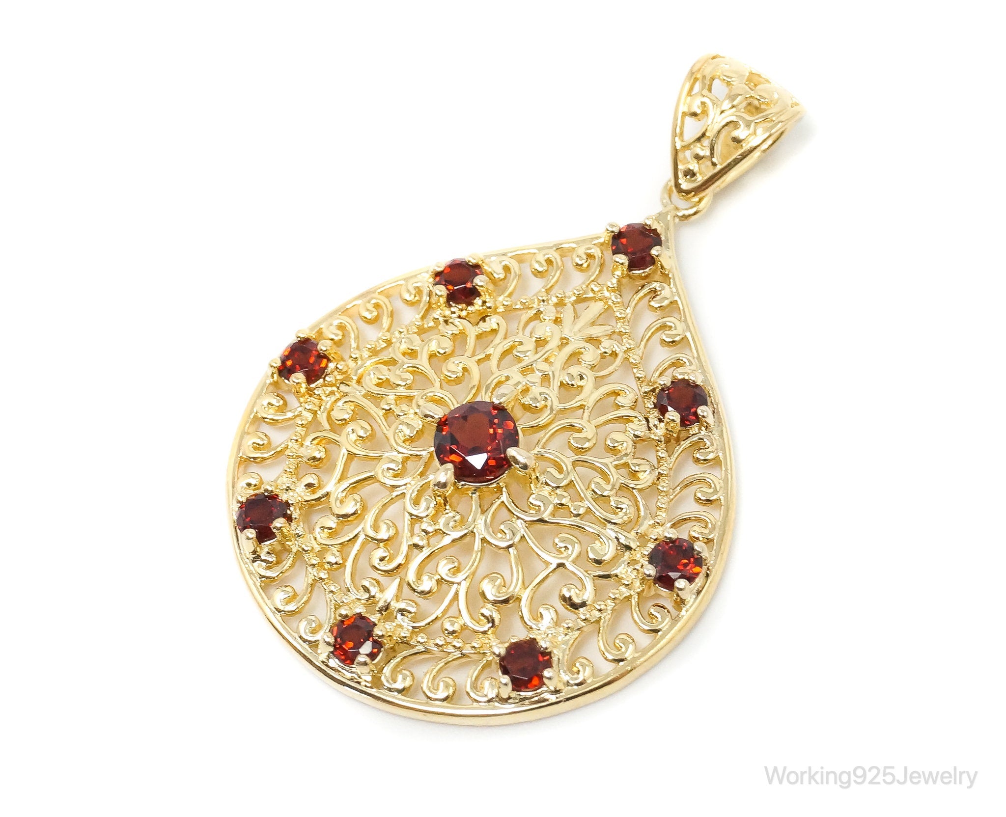 Designer Ross Simons Garnet Motif Gold Over Sterling Silver Pendant