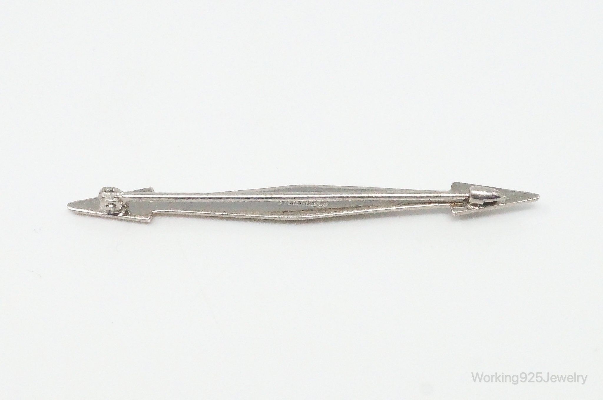 Antique Designer Cubic Zirconia Sterling Silver Brooch Pin Bar