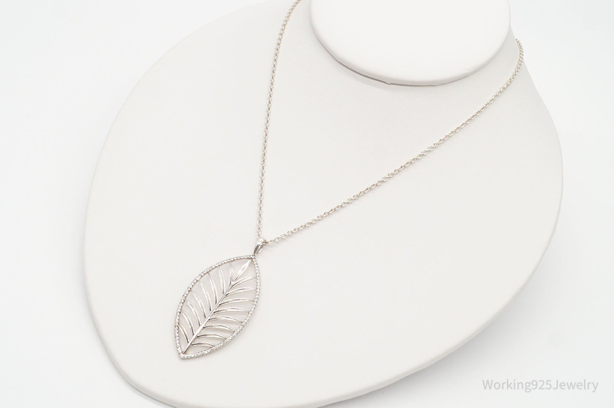 Designer Pandora Feather Cubic Zirconia Sterling Silver Necklace - 35"