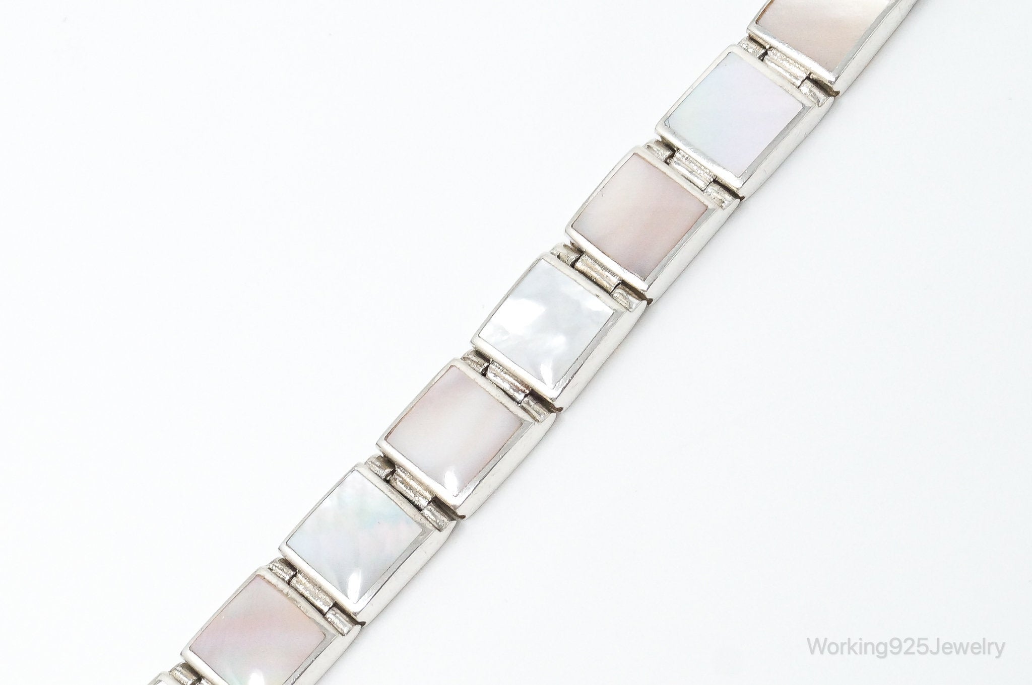 Vintage Designer FAS Mother Of Pearl Sterling Silver Panel Bracelet