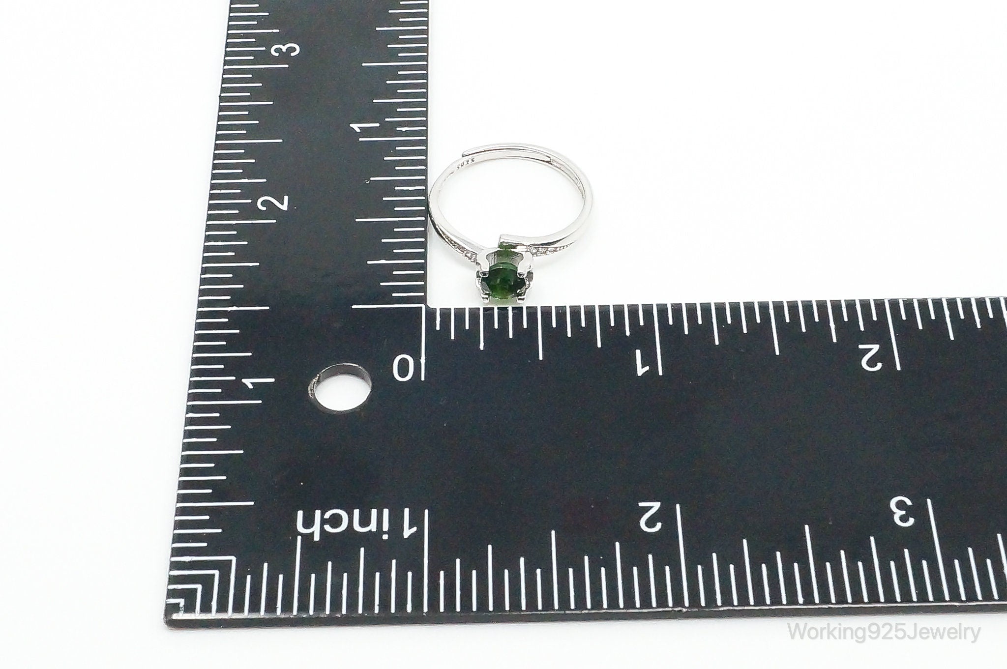 Green & White Cubic Zirconia Sterling Silver Ring - Size 6.25