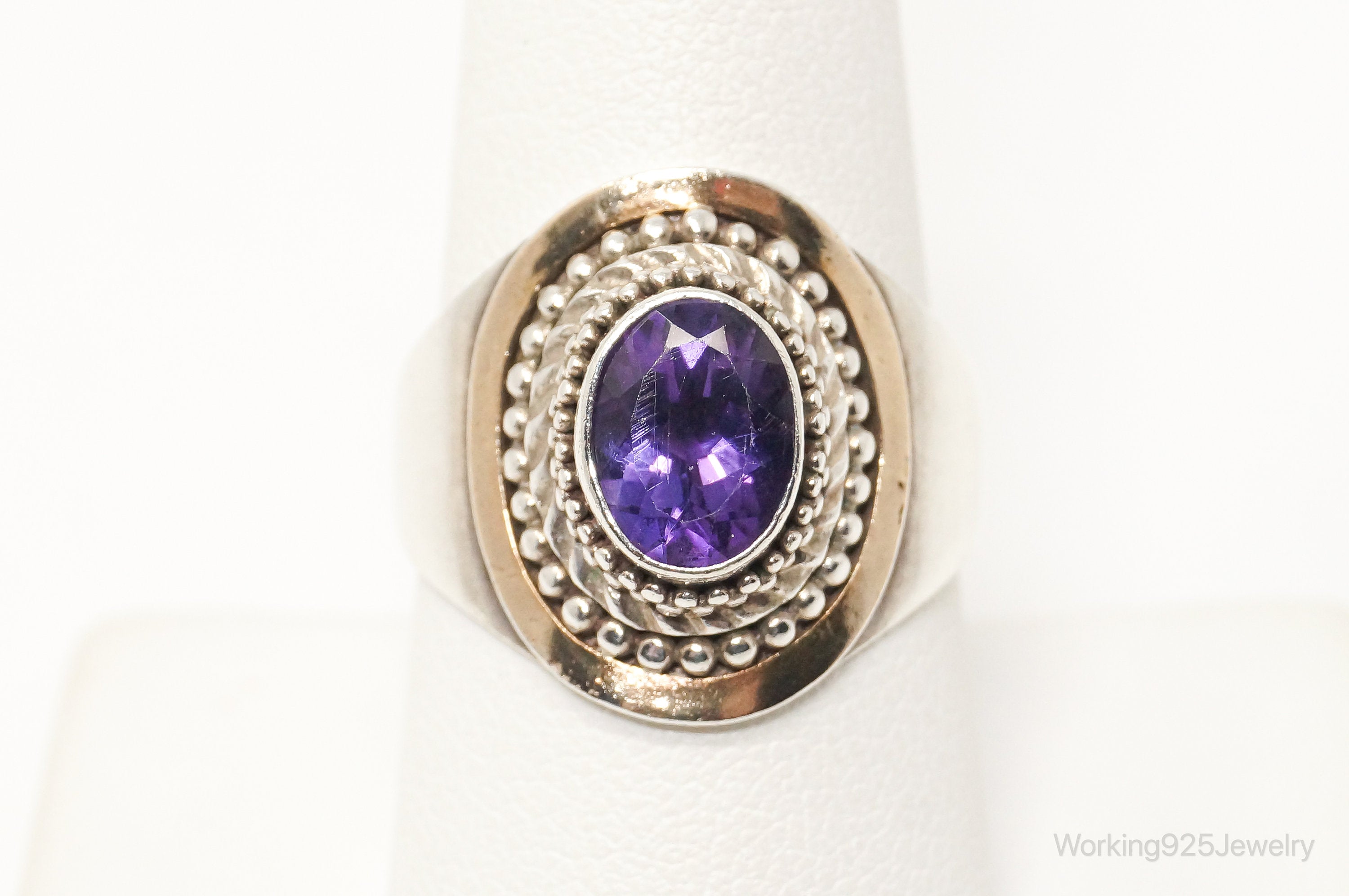 Vintage Designer BA Suarti 18K Gold Amethyst Sterling Silver Ring - Sz 8.75