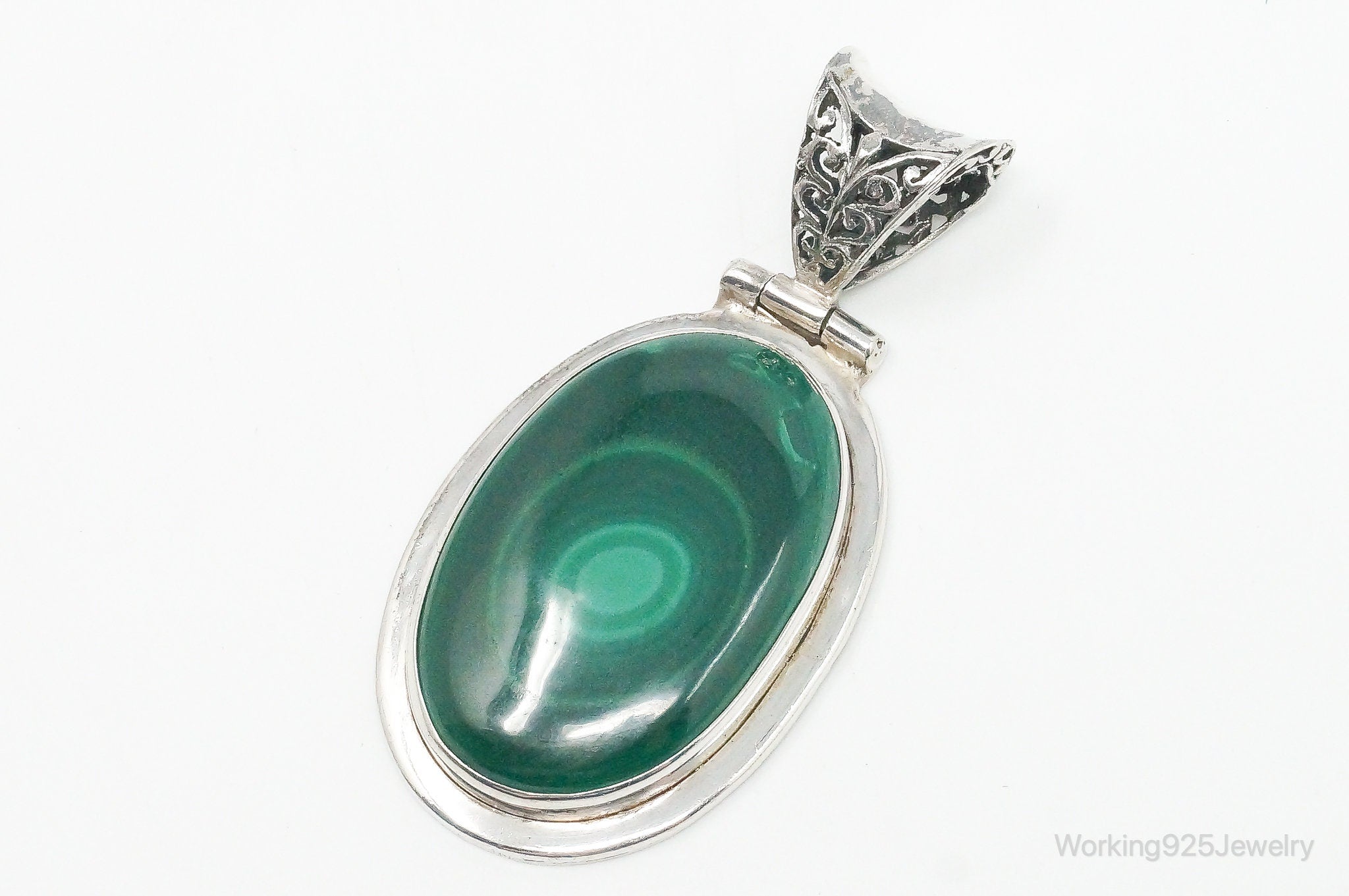 Large Vintage Malachite Sterling Silver Necklace Pendant