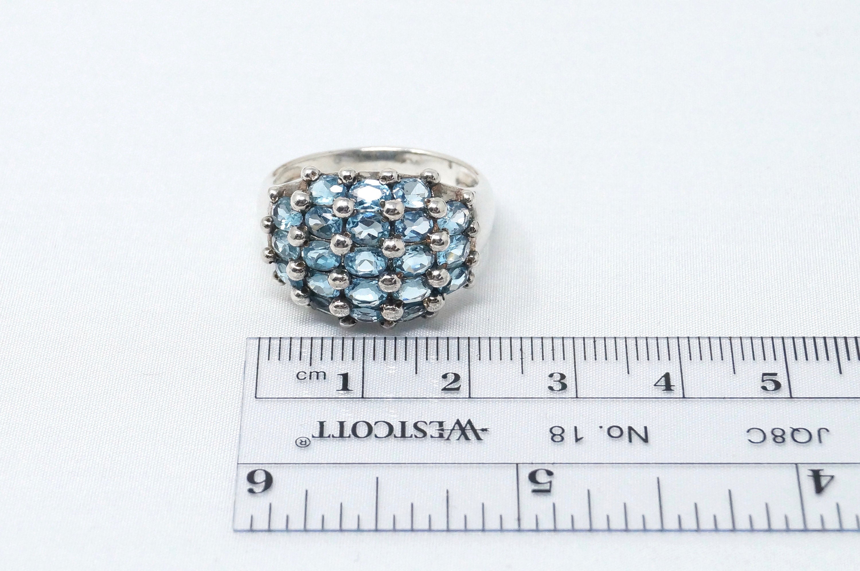 Vintage Cluster Style Blue Topaz Statement Sterling Silver Ring - Size 10