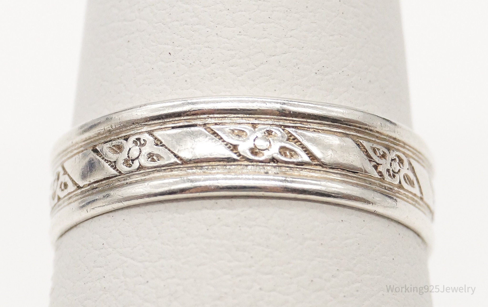 Antique Designer Uncas MFG Co Floral Sterling Silver Band Ring - Size 5.5