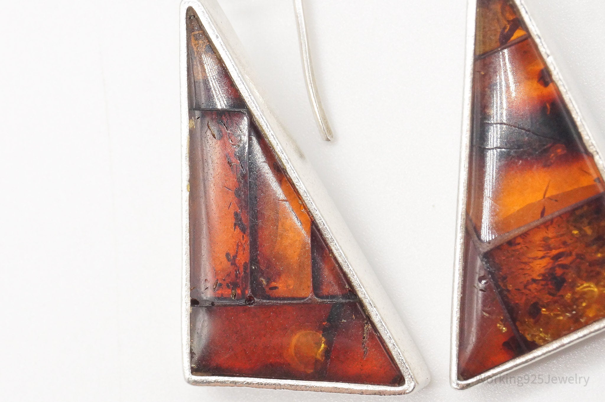 Vintage Amber Modernist Sterling Silver Earrings