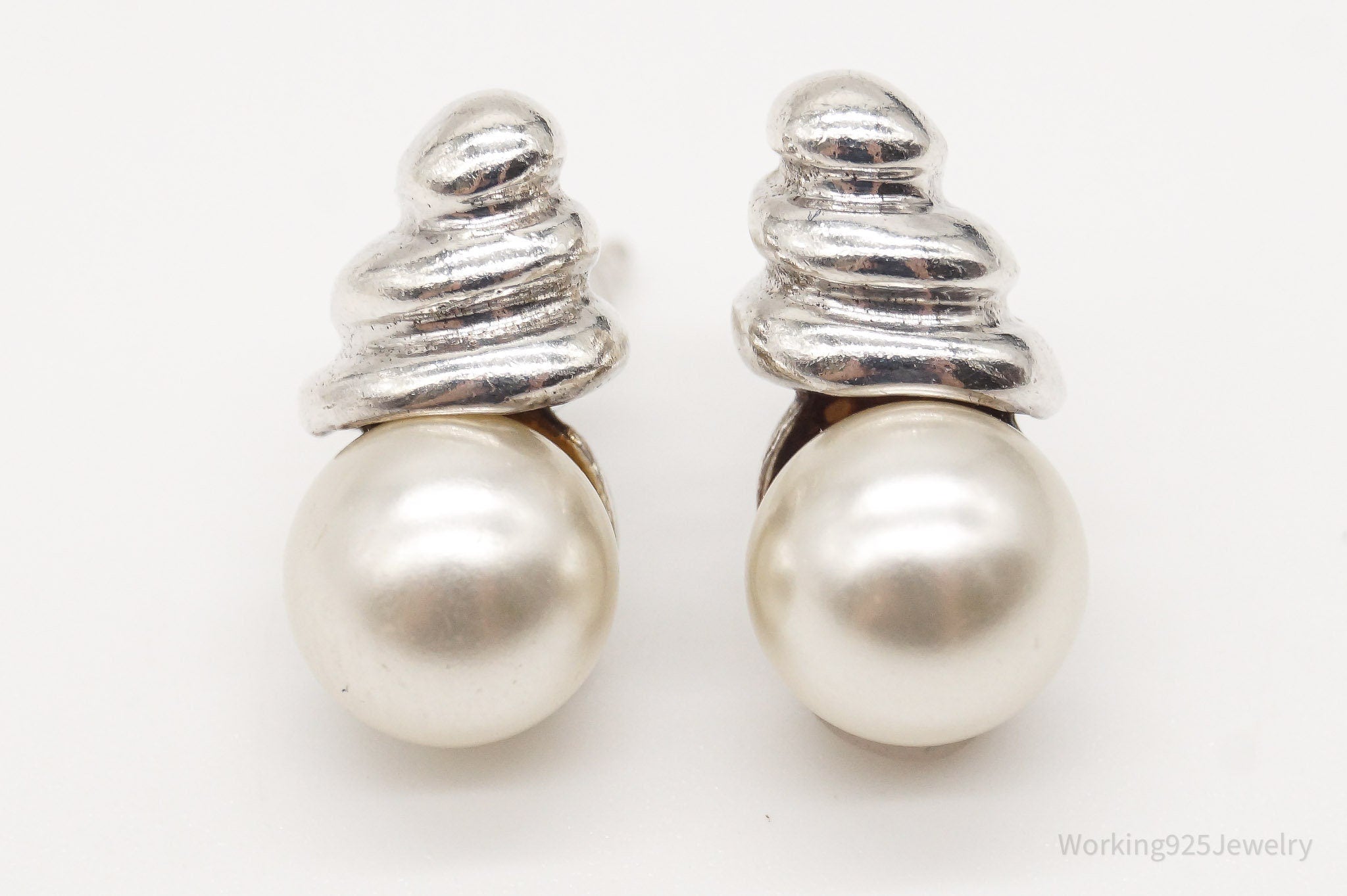 Vintage Designer MWS Pearl Sterling Silver Earrings