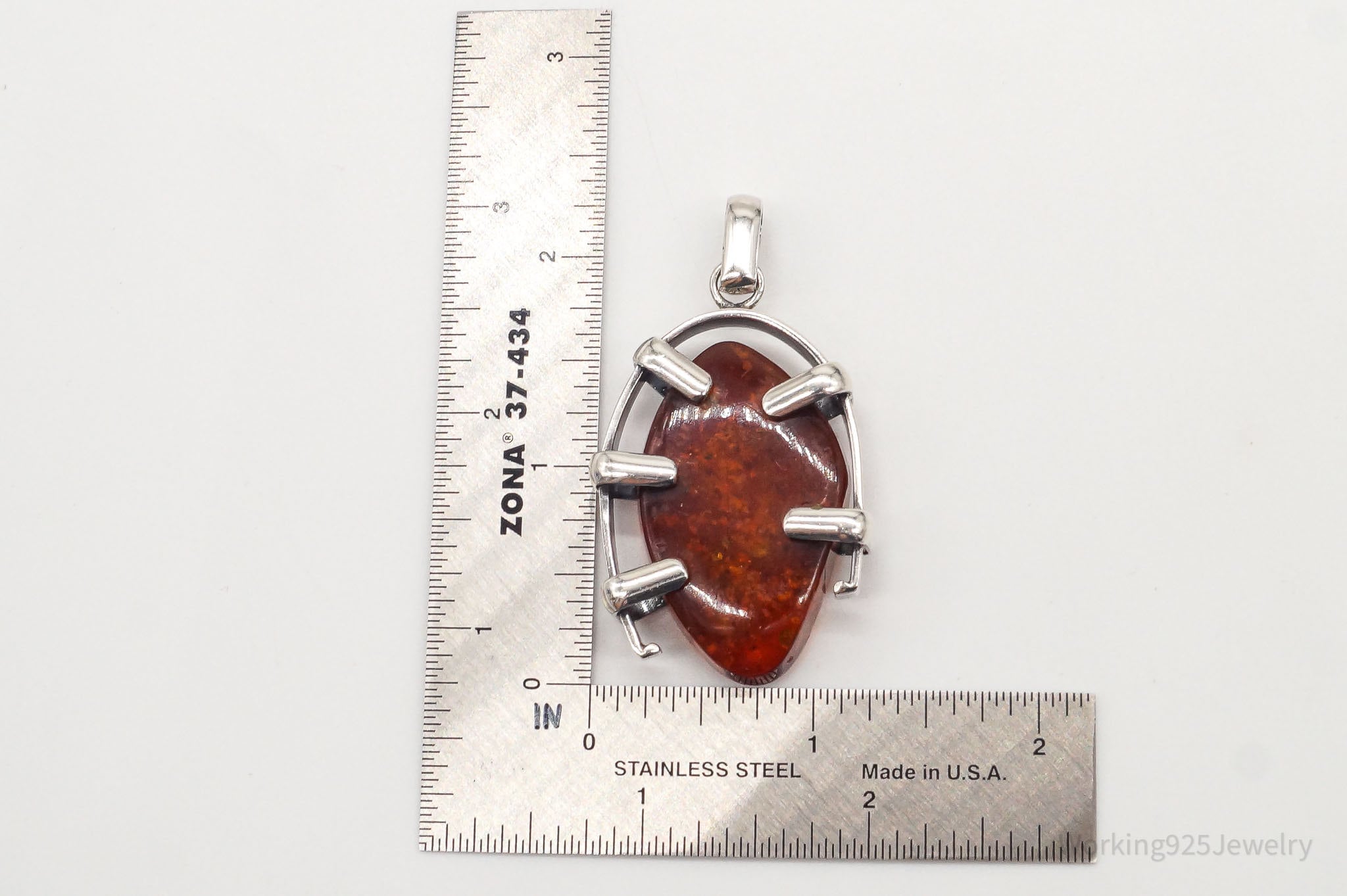 Large Vintage Amber Modernist Silver Necklace Pendant