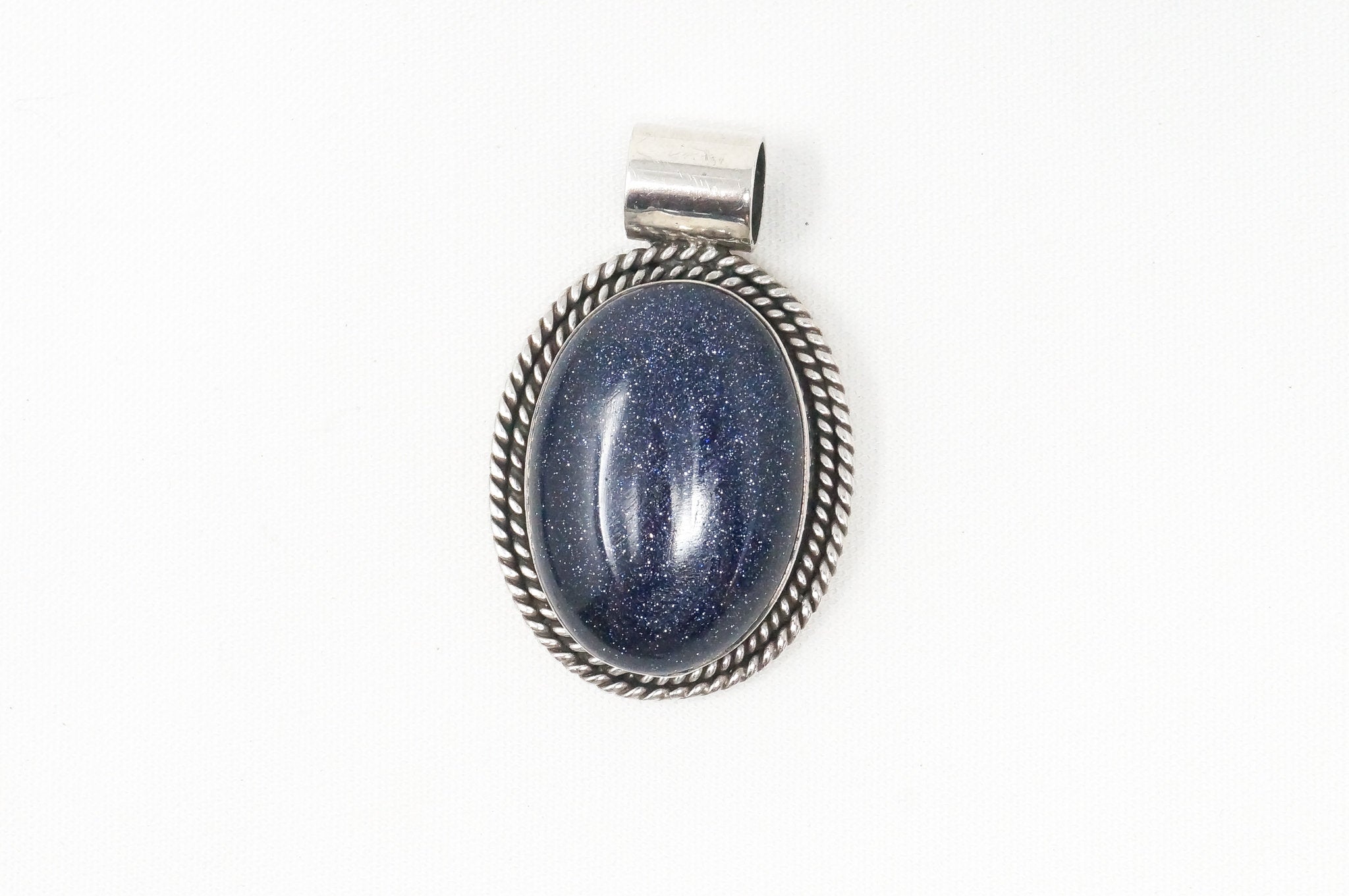 Vintage Handmade Blue Goldstone Sterling Silver Southwestern Necklace Pendant