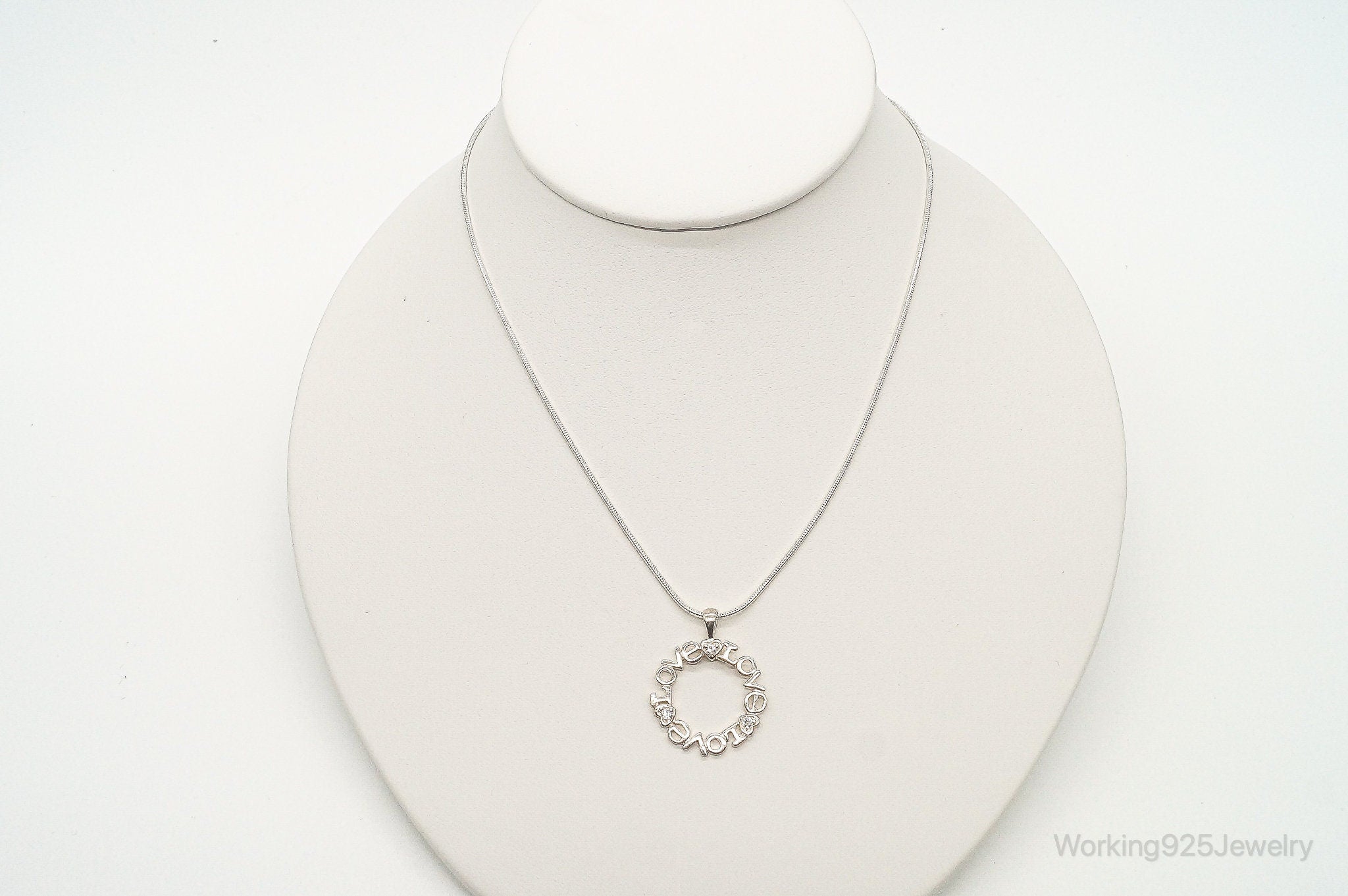 Vintage Cubic Zirconia "Love" Sterling Silver Necklace