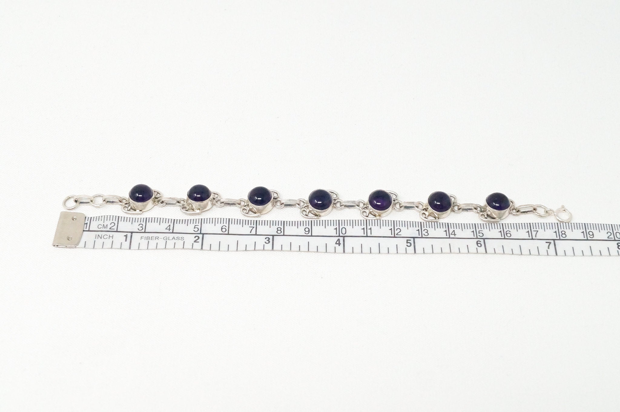 Vintage Art Deco Amethyst Modernist Sterling Silver Bracelet