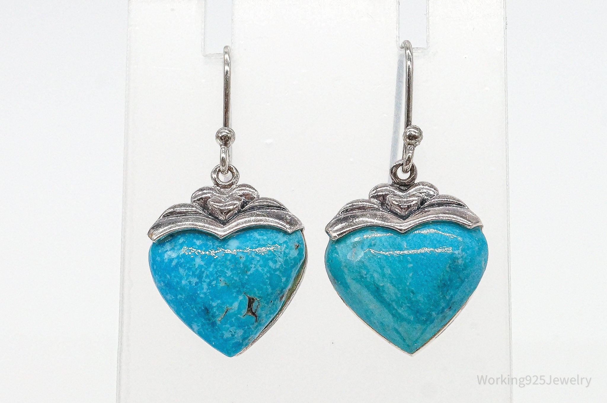 Designer SX Turquoise Hearts Sterling Silver Earrings