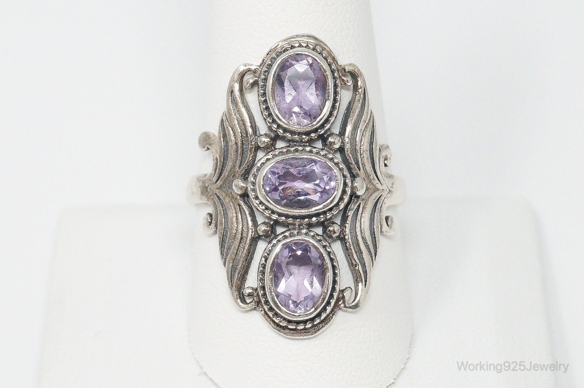 Vintage Amethyst Sterling Silver Statement Ring - Size 10