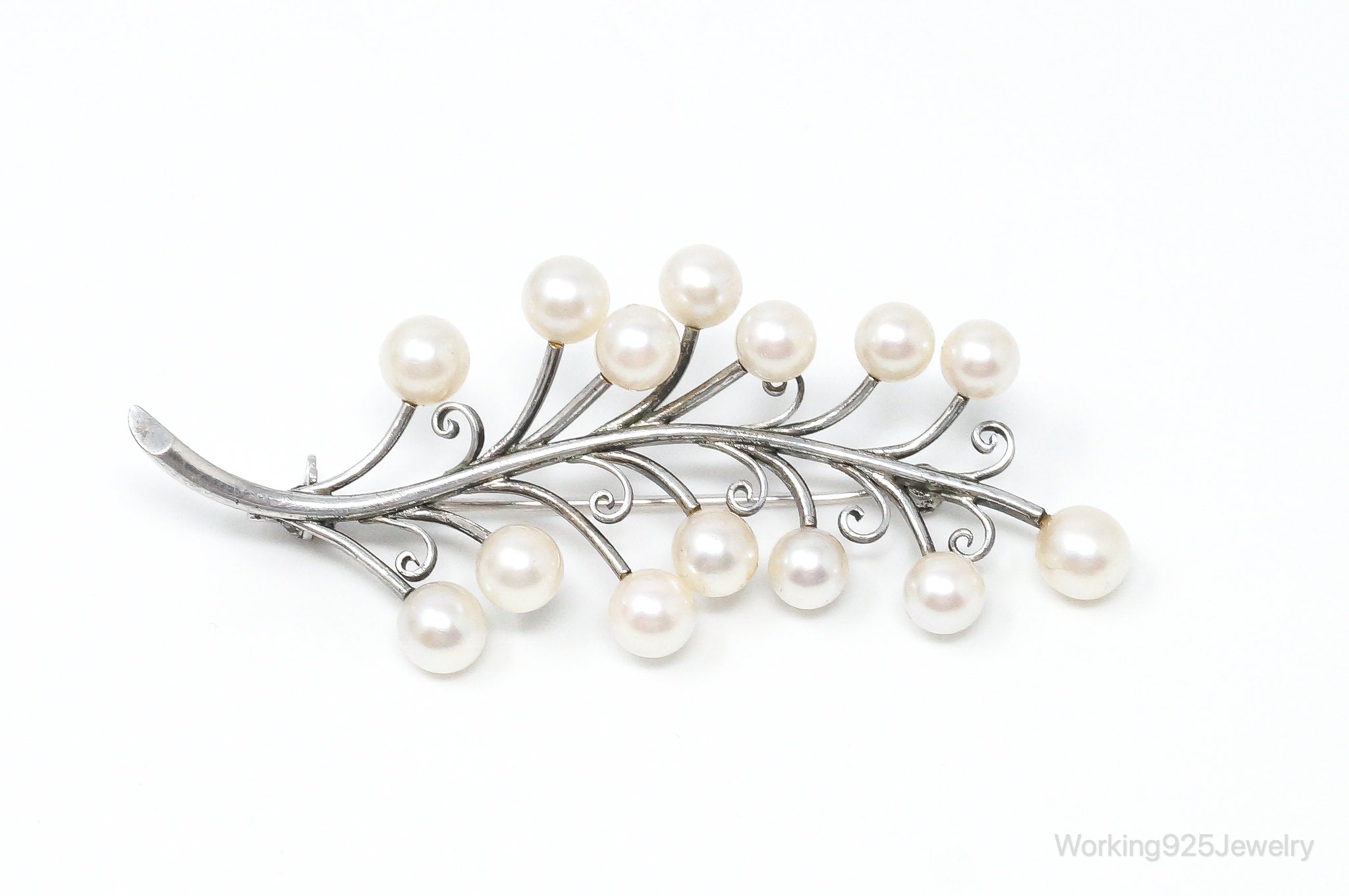 Antique K.T. Pearl Branch Sterling Silver Brooch Pin