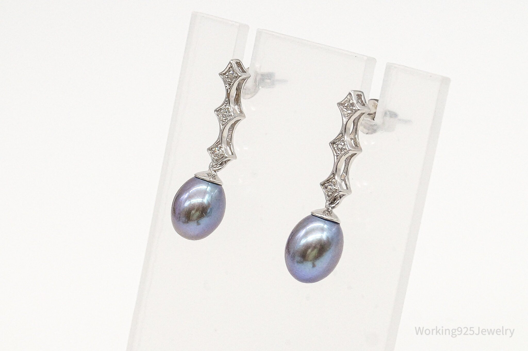 Pearl Cubic Zirconia Sterling Silver Earrings