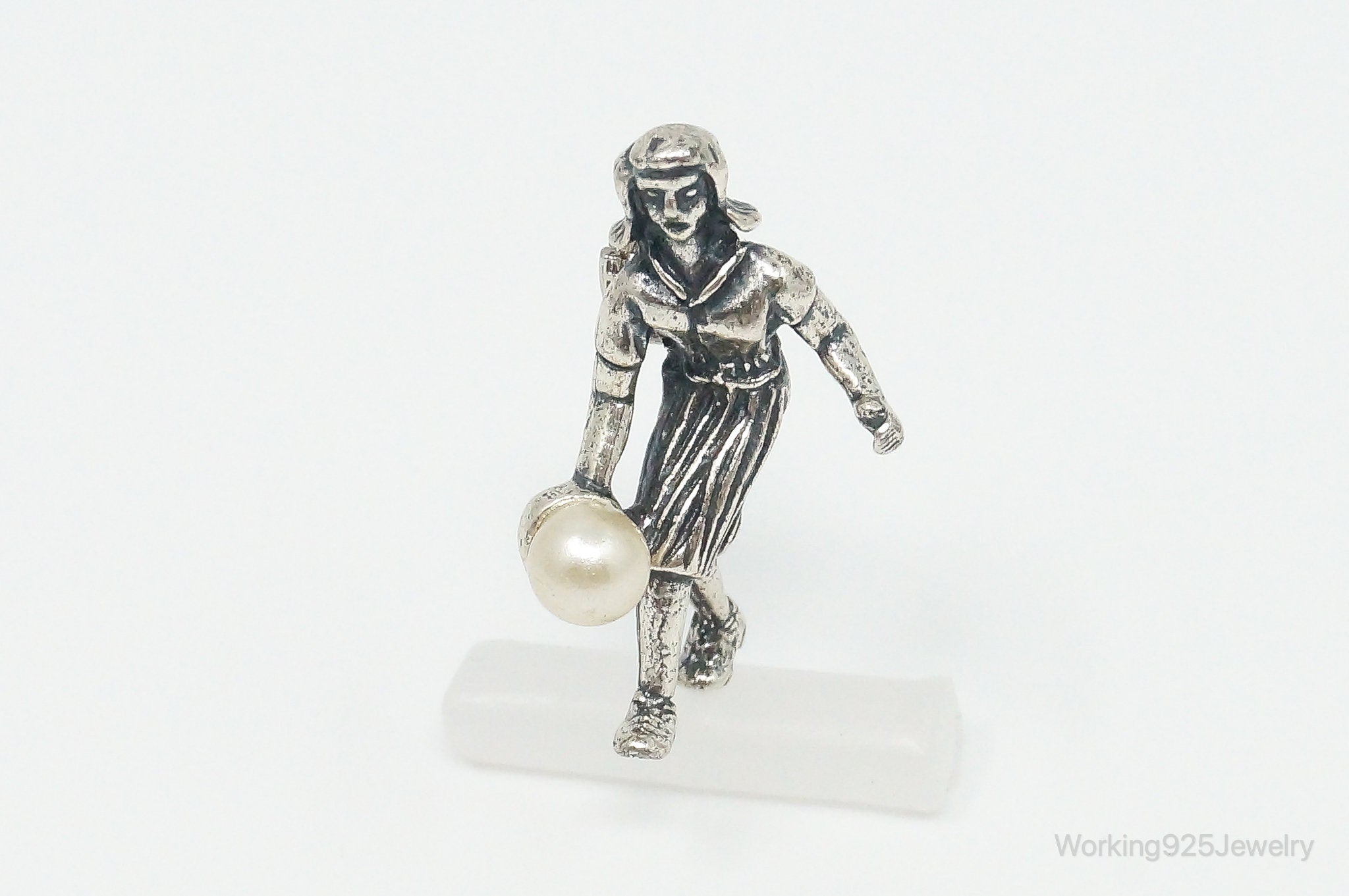 Rare Vintage Girl Sport Pearl Sterling Silver Charm