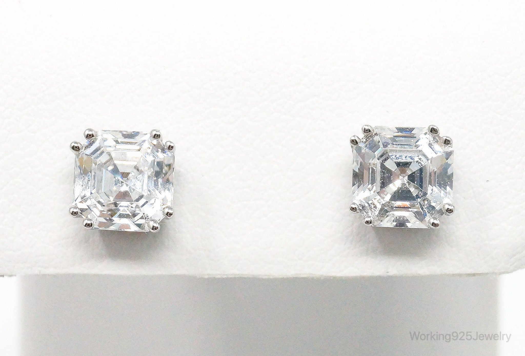 Designer JSWJ Large Cubic Zirconia Sterling Silver Stud Post Earrings