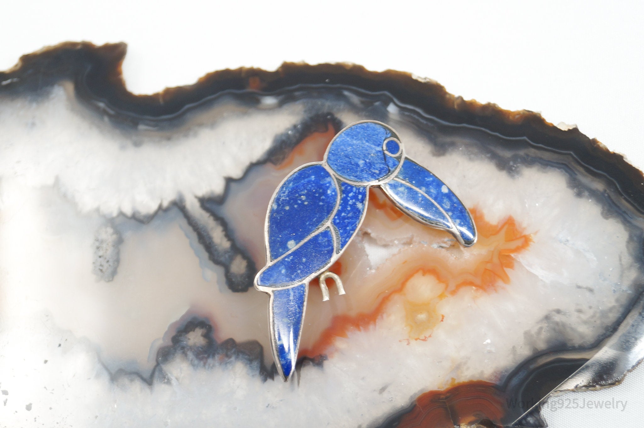 Vintage Handmade Lapis Lazuli Parrot 980 Silver Southwestern Brooch Pendant