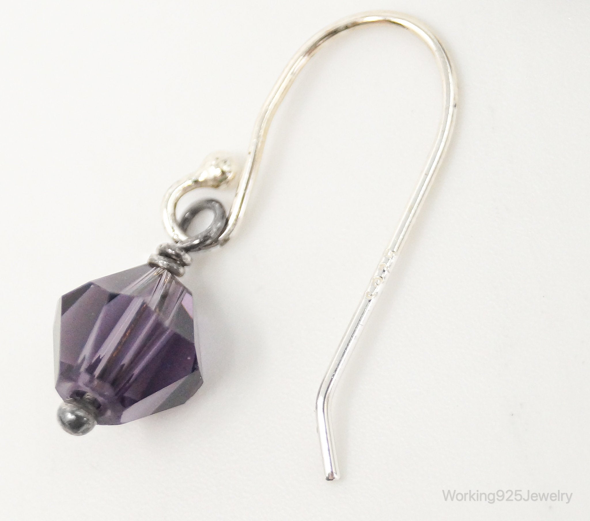 Purple Crystal Bead Modern Sterling Silver Earrings