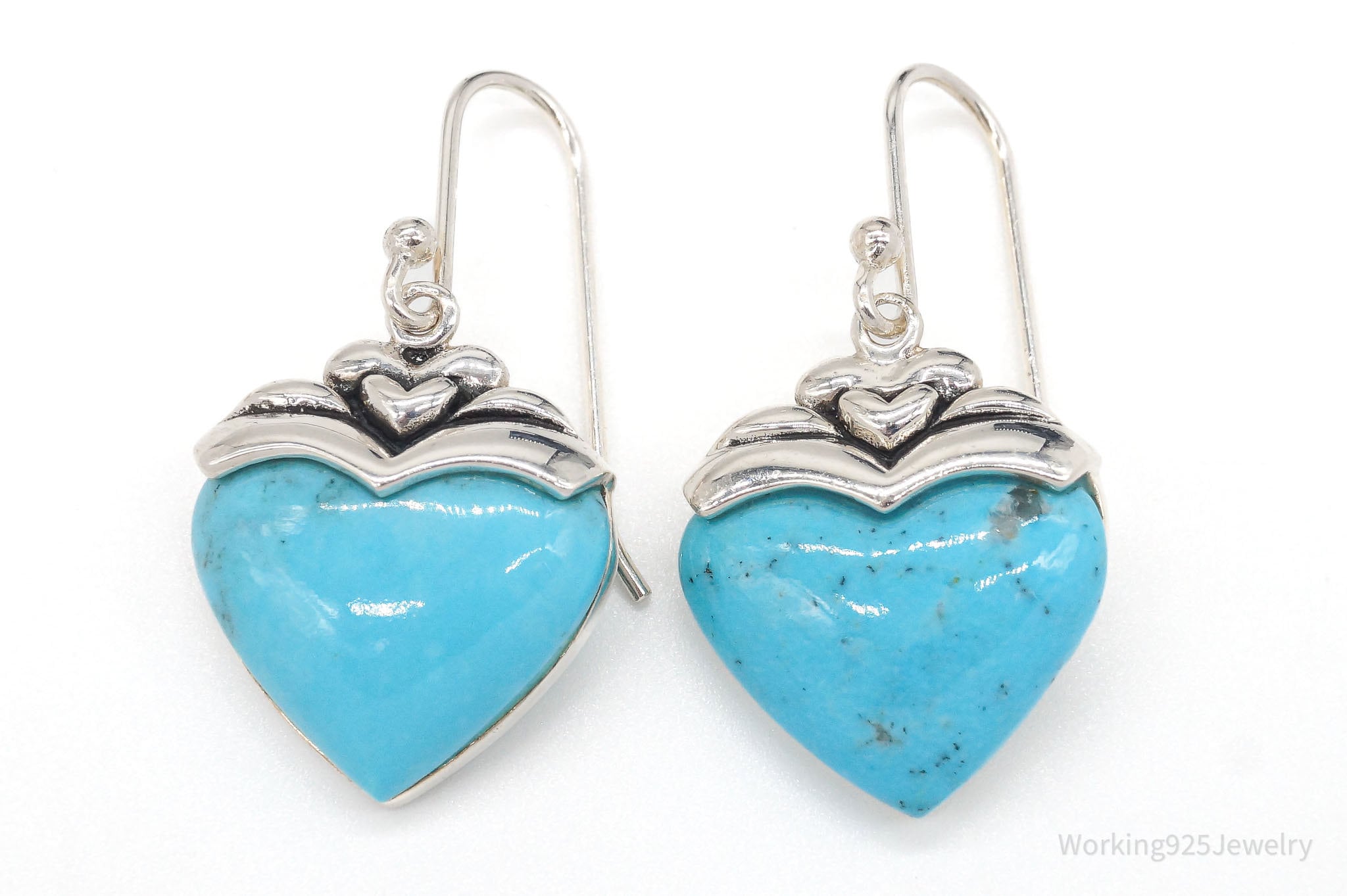 Designer SX Turquoise Hearts Sterling Silver Earrings