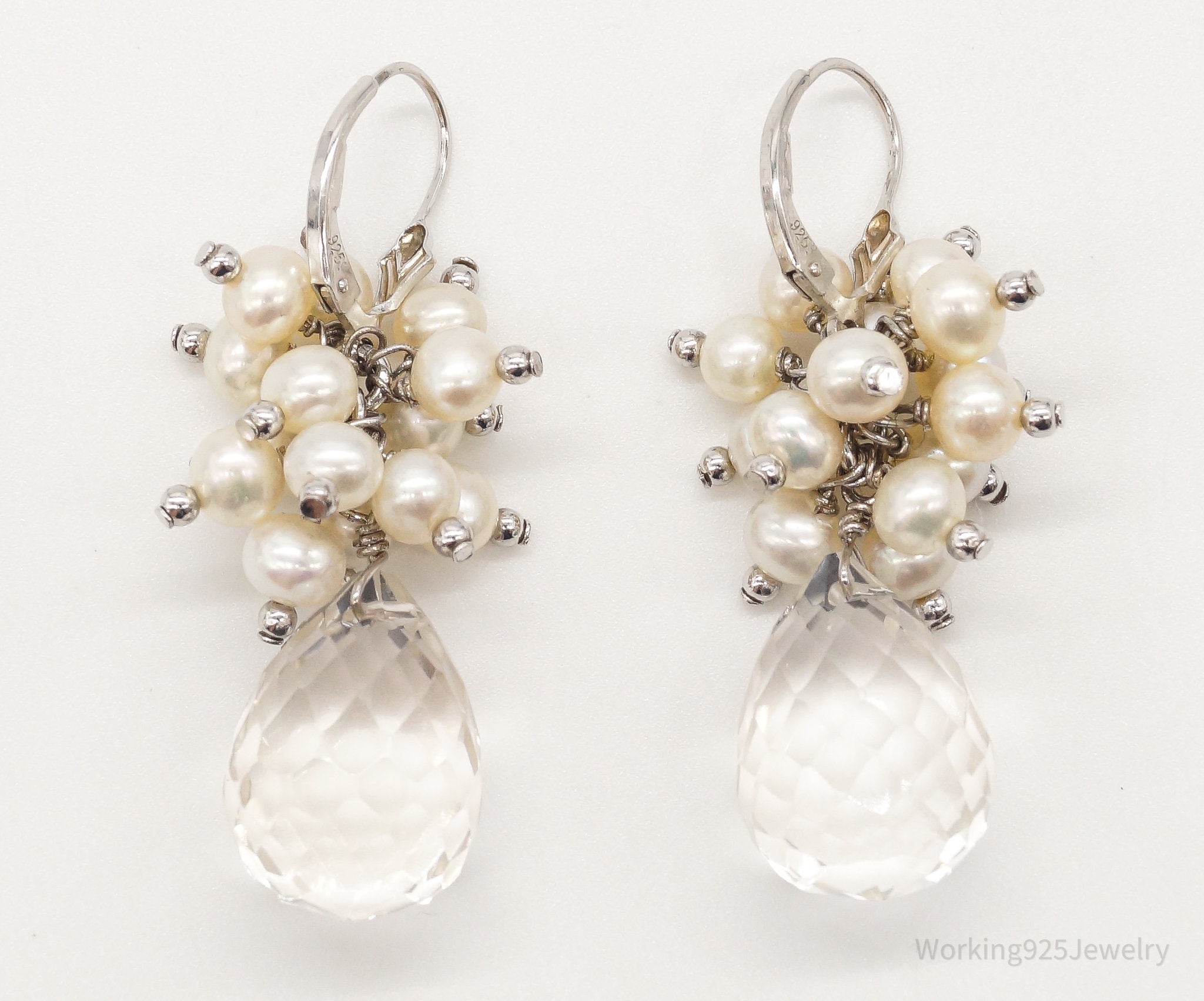 Vintage Crystal Quartz Pearl Sterling Silver Earrings