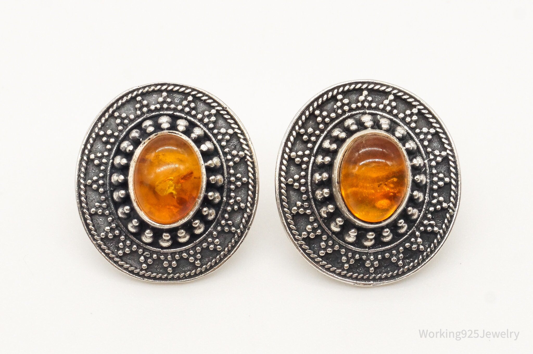 Vintage Designer Boma Amber Sterling Silver Earrings