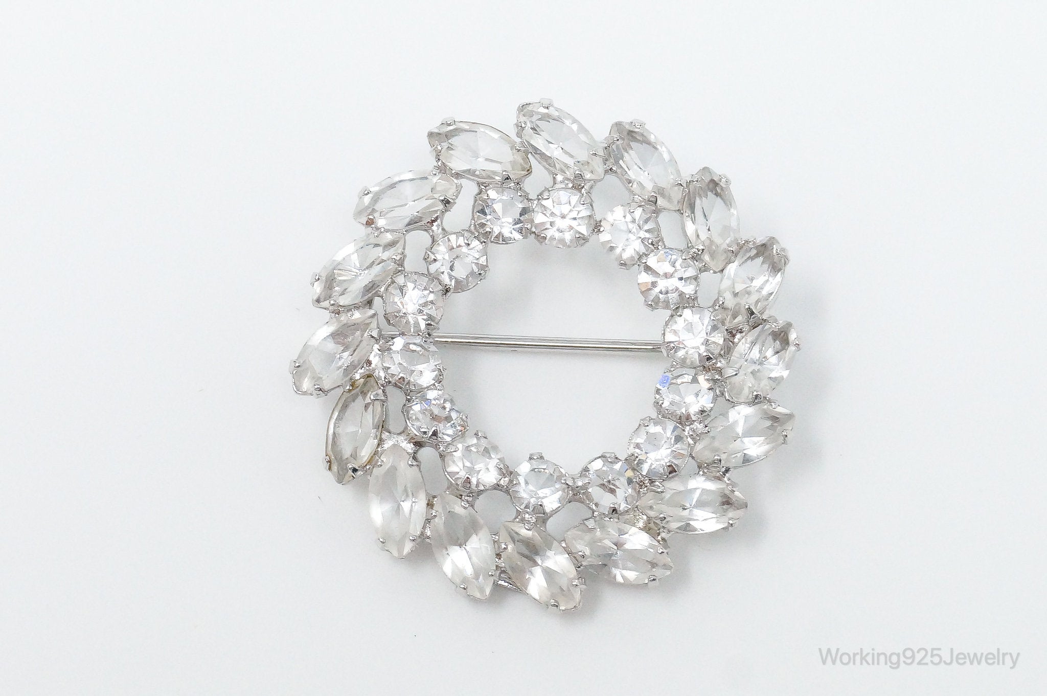 Vintage Designer Carl-Art Rhinestone Sterling Silver Brooch Pin